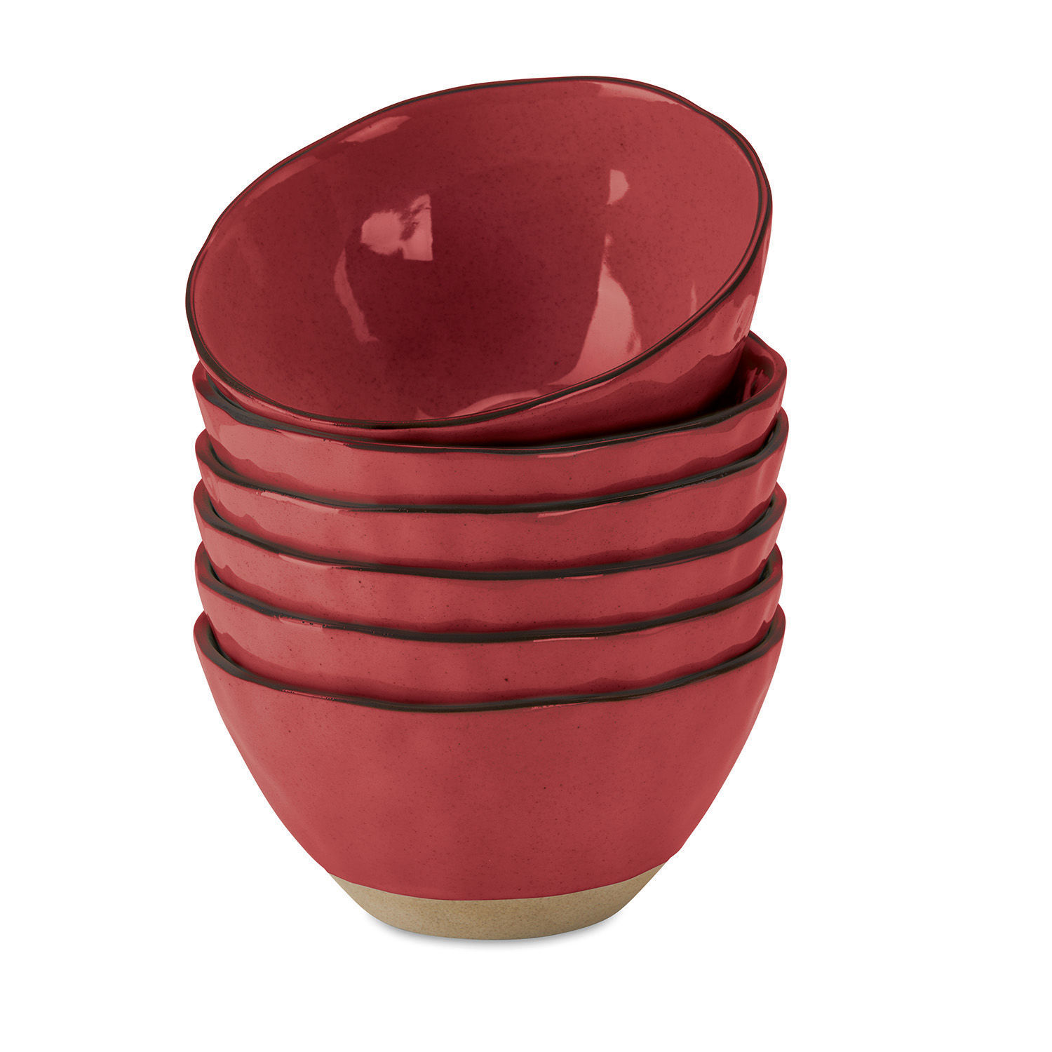 6-teiliges Set Biarritz Keramikschalen in Rot mit natürlichem Boden, ideal für die Küche