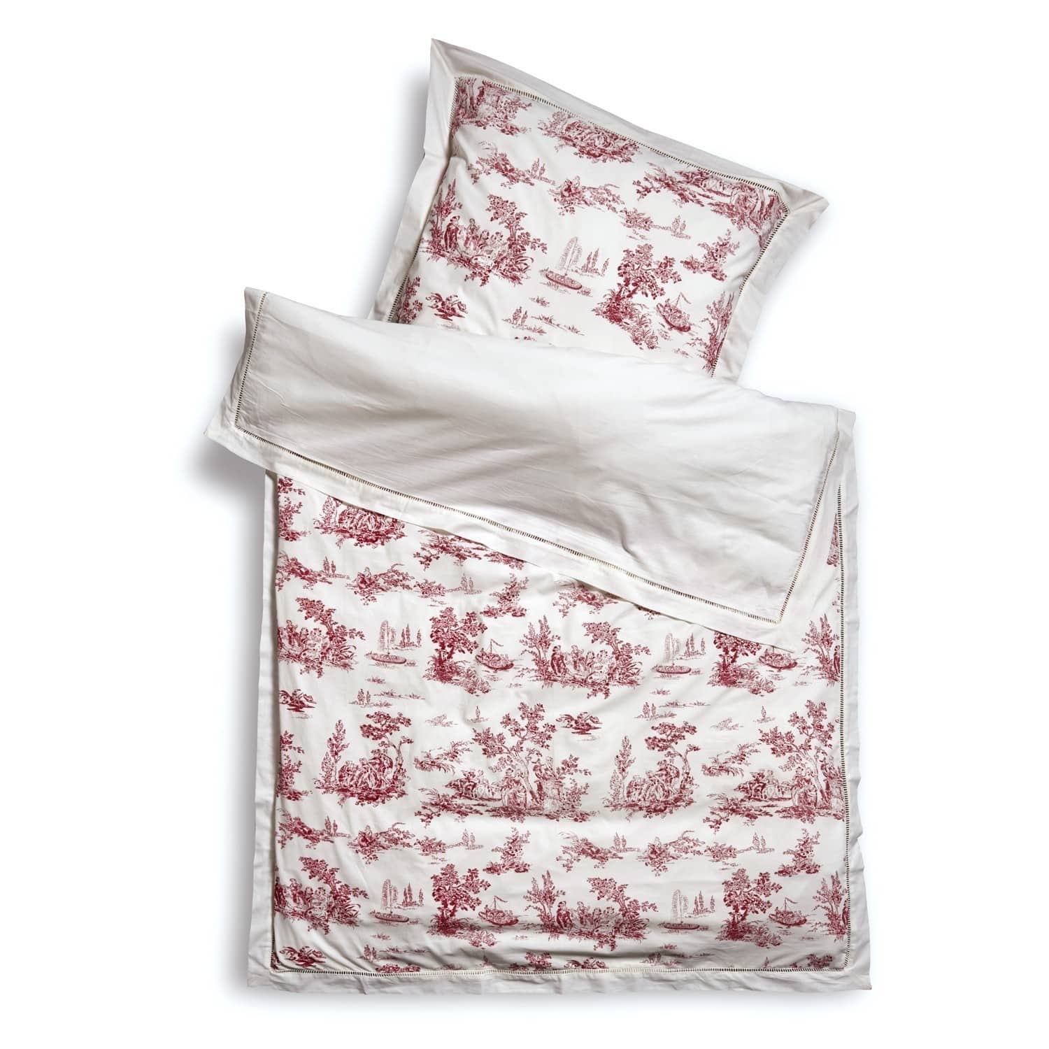 Bettwäsche Toile rouge Bettwäsche aus Baumwolle in Weiss mit rotem Landschaftsmuster, weich und dekorativ fürs Schlafzimmer.