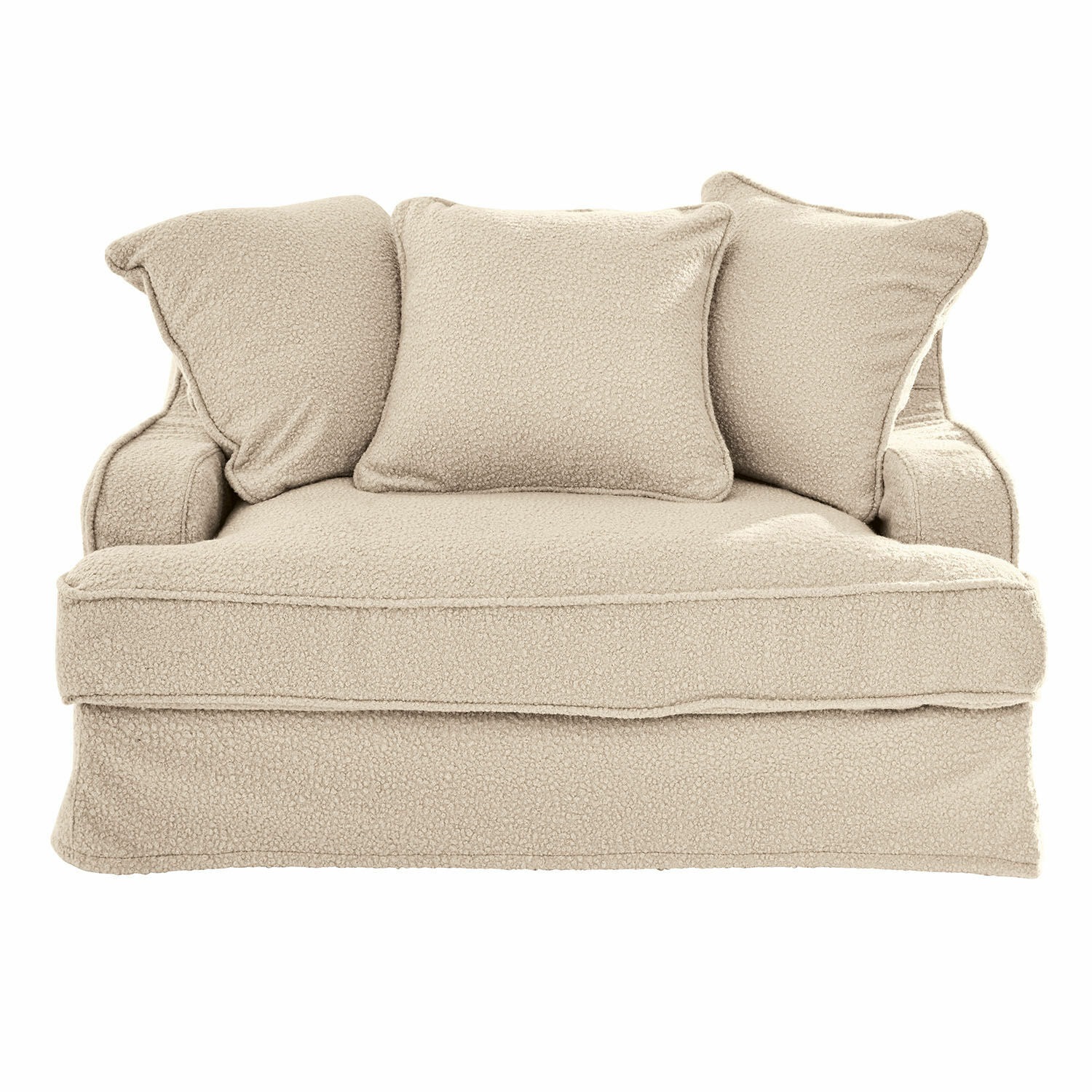 beige Beiges Sofa Monaco aus weichem Material mit drei Kissen, bequem für das Wohnzimmer.