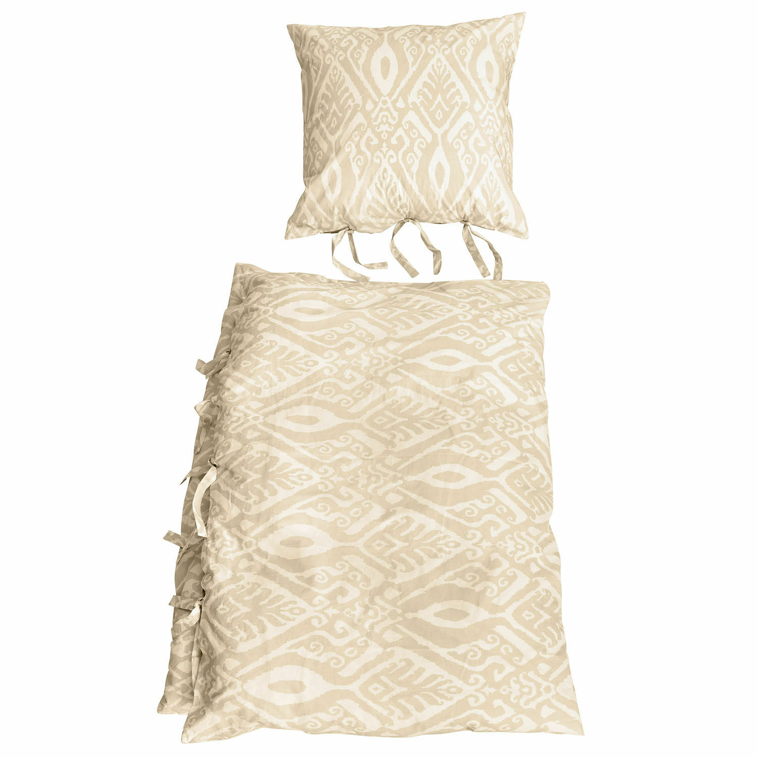 Bettwäsche Armidale Beige Baumwollbettwäsche mit geometrischem Muster und Bindebändern, weich und dekorativ
