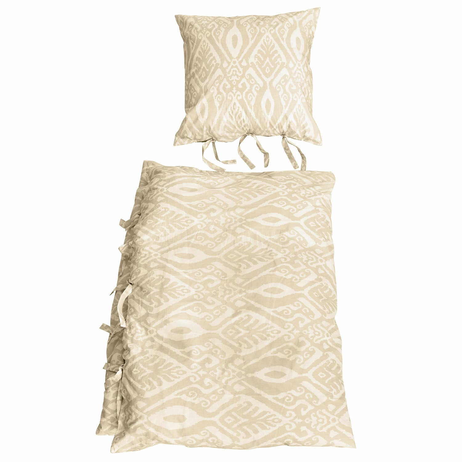 Bettwäsche Armidale Beige Baumwollbettwäsche mit geometrischem Muster und Bindebändern, weich und dekorativ
