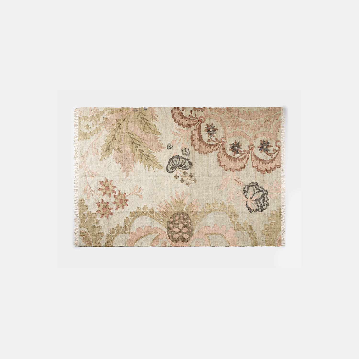 Teppich Amélorie Baumwollteppich in Beige mit rosa Blumenmuster, dekorativ und weich für Wohnzimmer