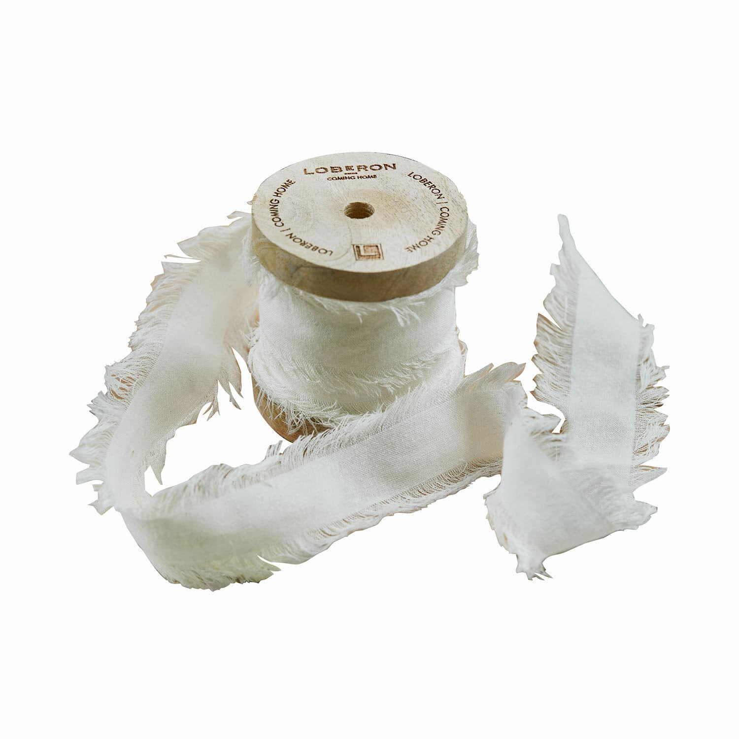 Weisses Baumwoll-Dekoband Celoria auf Holzspule für Basteln und Dekorationen