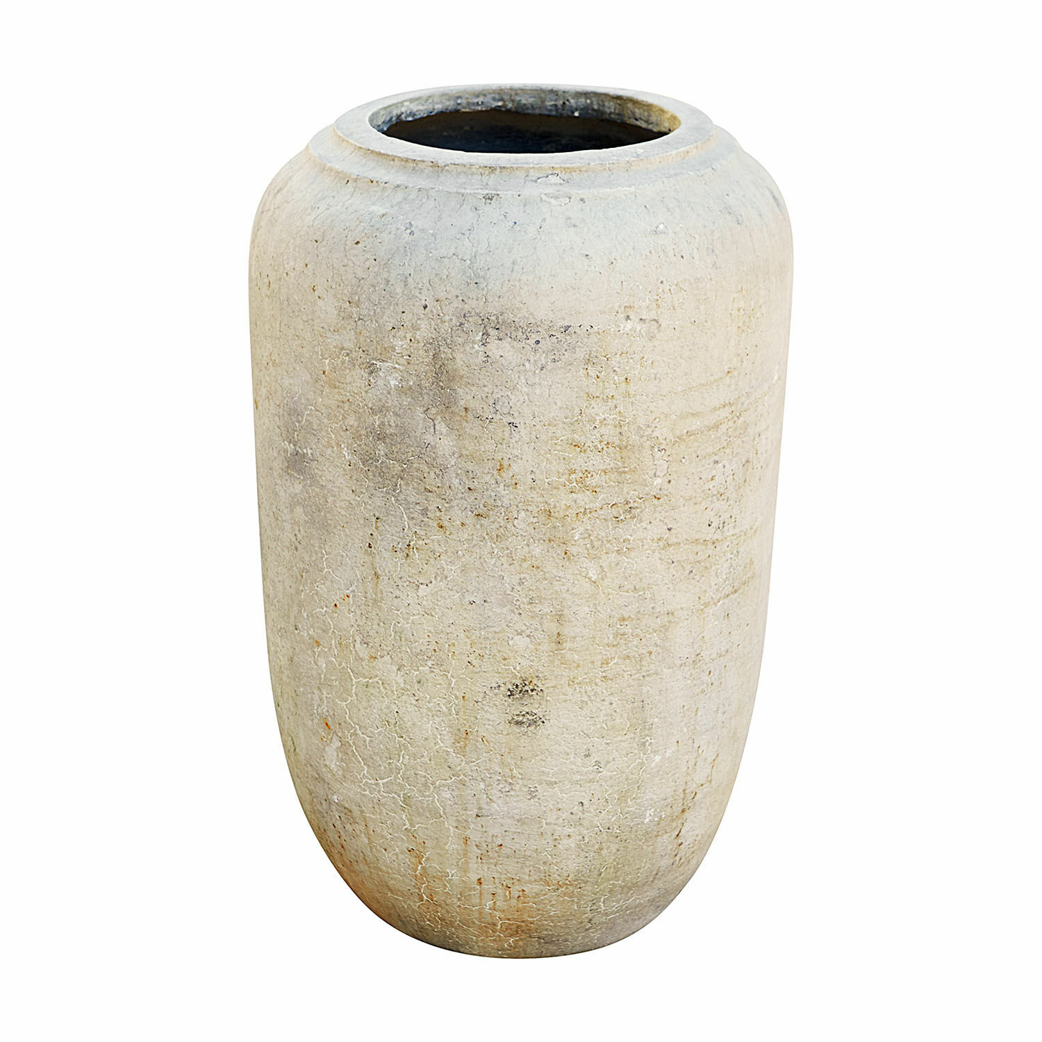 Bodenvase Xerette Grosse beige Keramikvase mit gealterter Oberfläche für natürliche Wohnraumdekoration