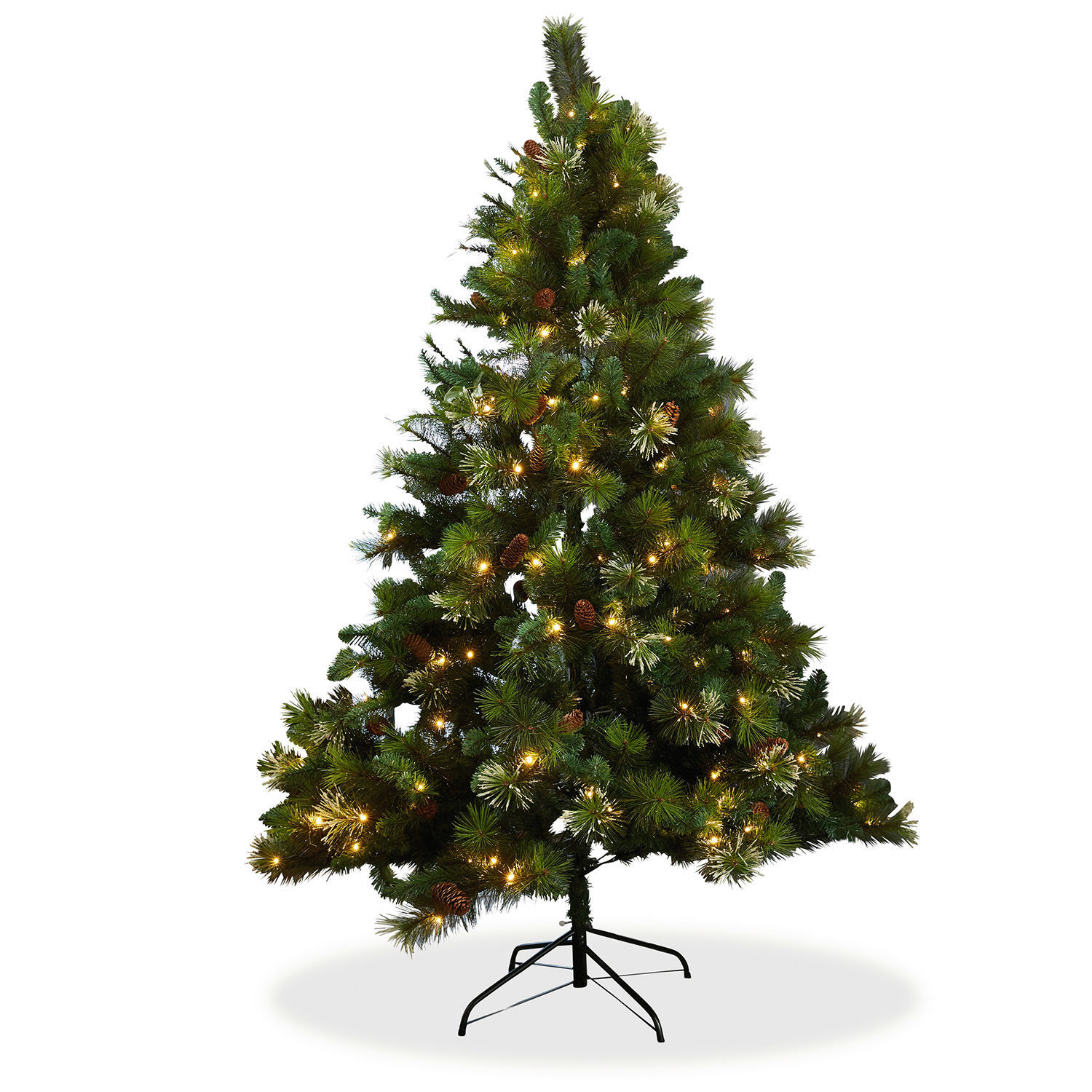 Weihnachtsbaum Aure Künstlicher grüner Weihnachtsbaum mit Nadeln und LED-Lichtern auf Metallständer, Weihnachtsdekoration