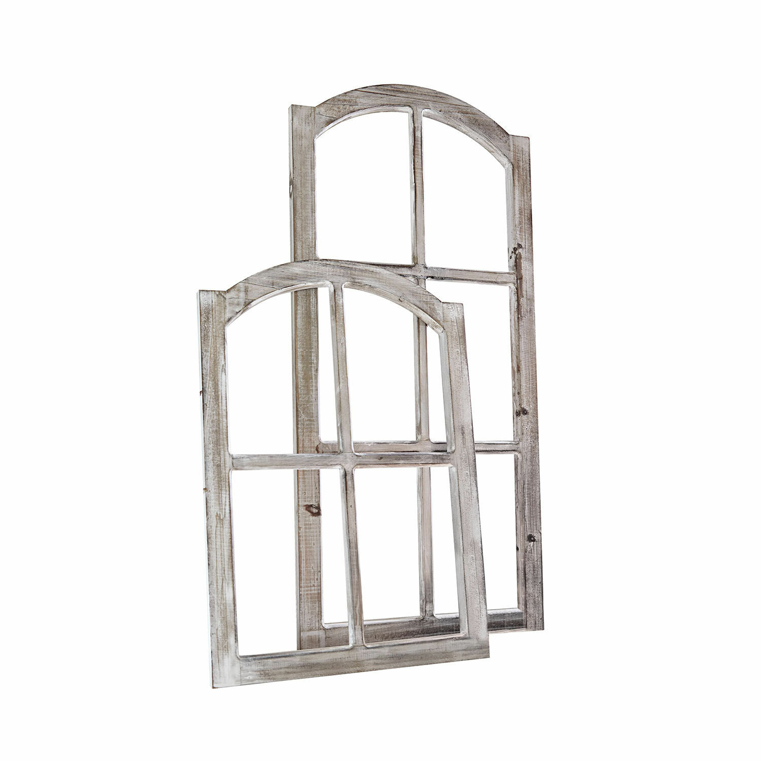 Deko-Fenster 2er Set Parakou Zwei dekorative Holzfenster im weissen Used-Look für Vintage-Interieurs