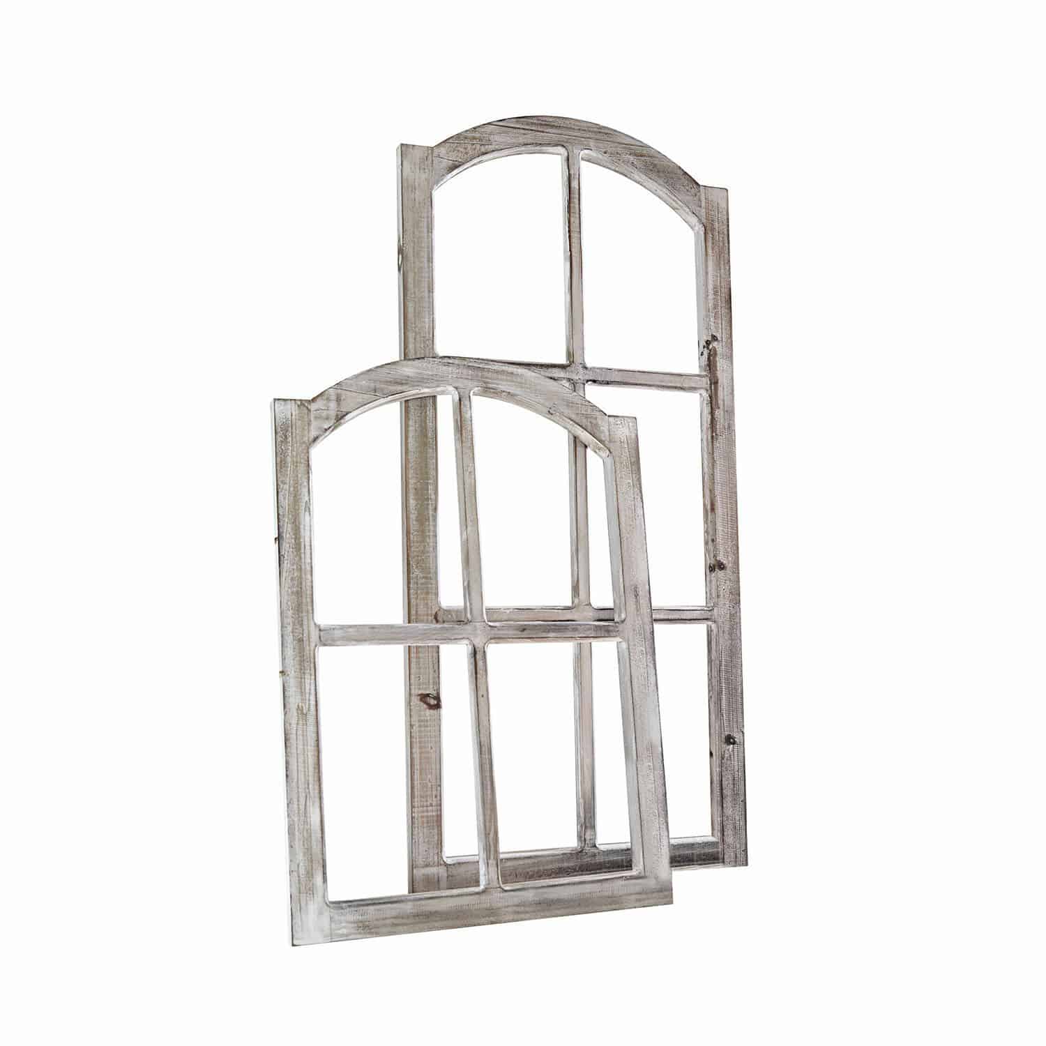 Deko-Fenster 2er Set Parakou Zwei dekorative Holzfenster im weissen Used-Look für Vintage-Interieurs