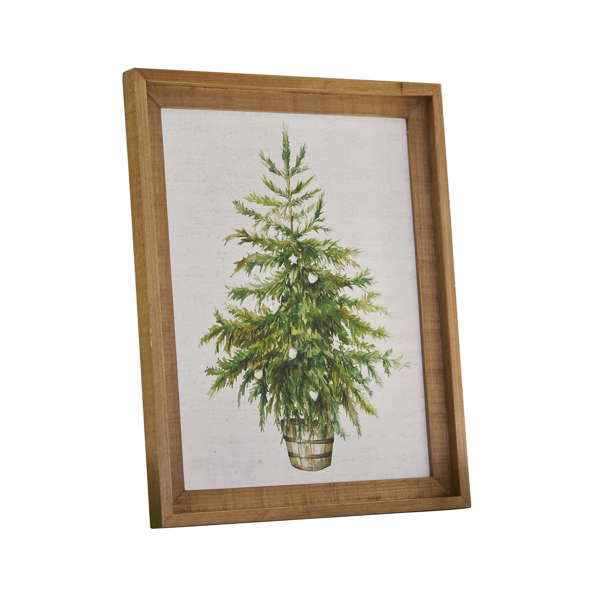 Bild mit grünem Baum im Holzrahmen, festliche Wanddekoration für zu Hause