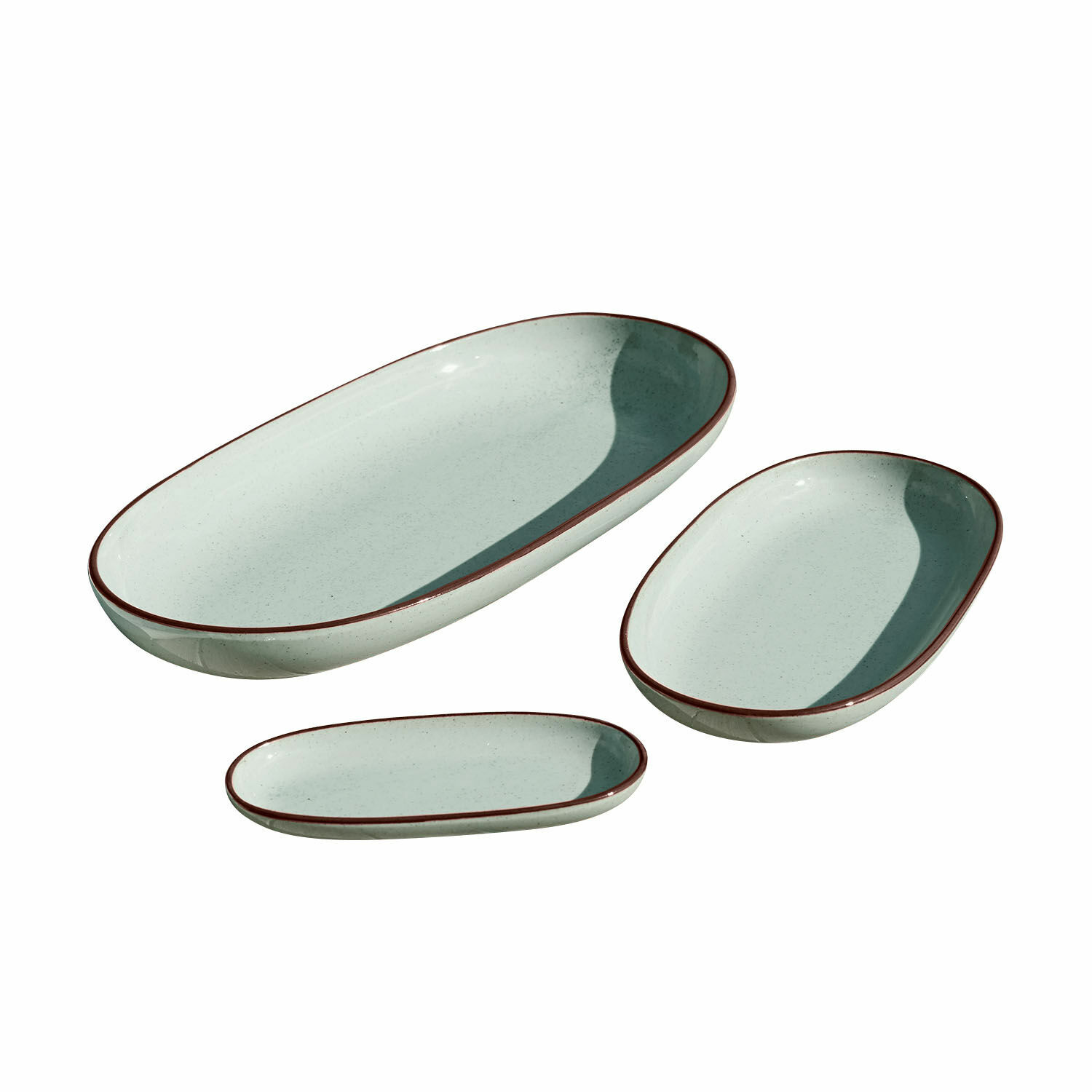 türkis 3-teiliges Servierplatten-Set Biarritz aus türkisfarbener Keramik mit braunem Rand