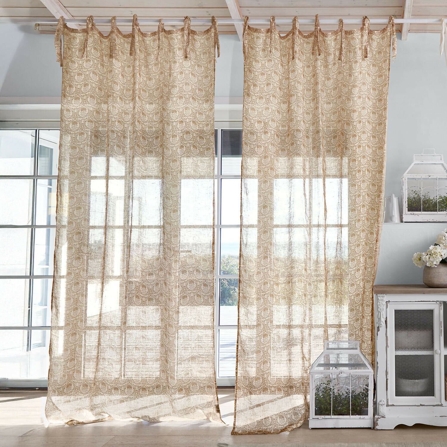 Gardine Calouise Beige transparente Vorhänge mit feinem Muster aus leichtem Stoff zur Fensterdekoration