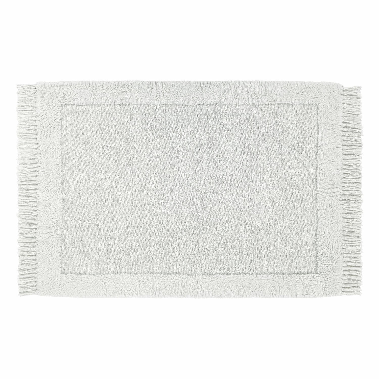 Weisser Baumwoll-Badteppich mit Fransen, weich und saugfähig, ideal fürs Badezimmer