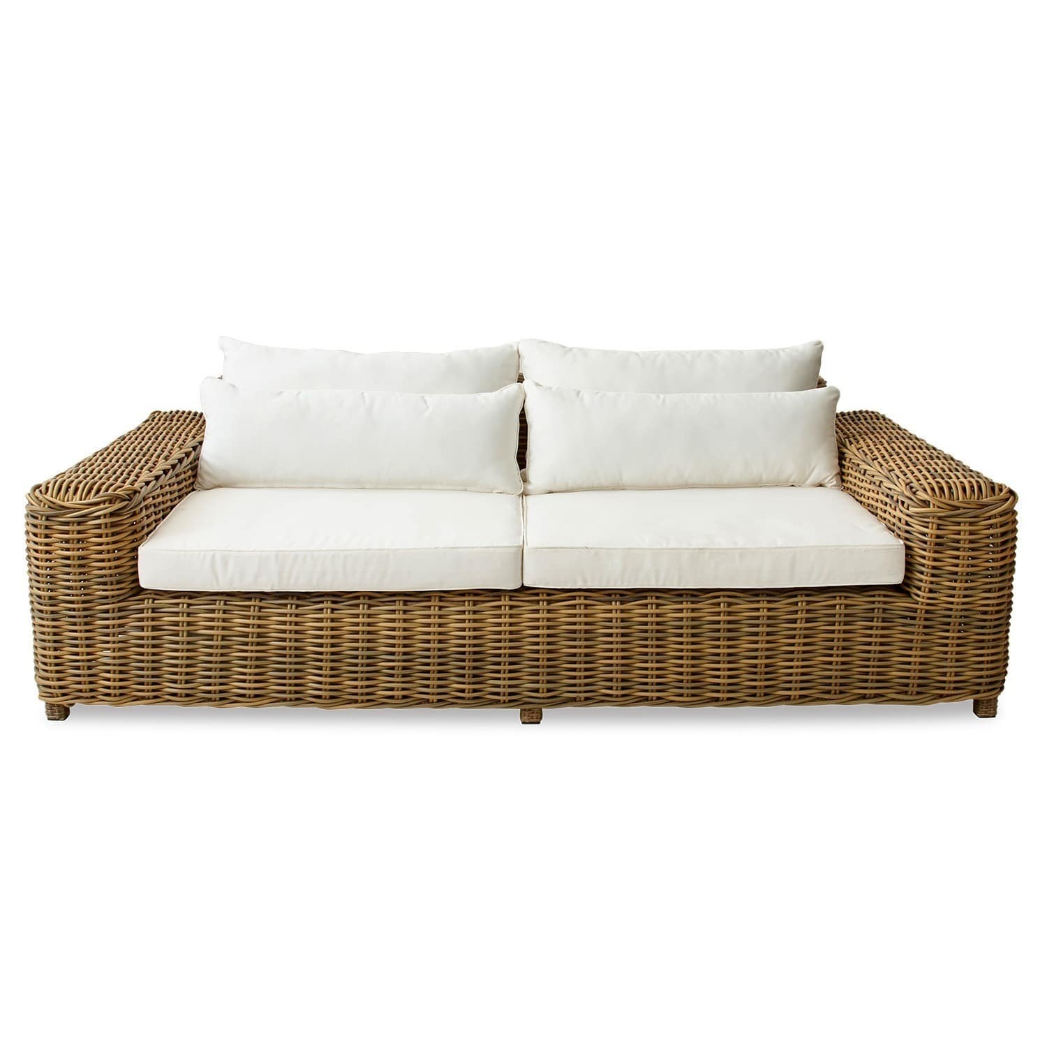 Sofa Camas Rattansofa mit weissen Kissen, gemütliches Sitzmöbel für Wohnzimmer oder Garten