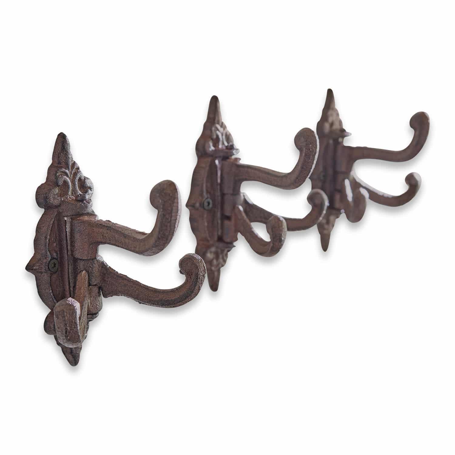 Haken 3er Set Gratton Set aus drei antiken Wandhaken aus Gusseisen in Rostoptik für den Flur und die Garderobe