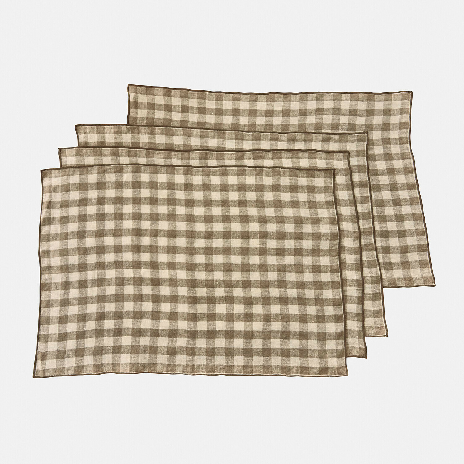 Platzset 4er Set Marrowby Set mit drei beigen und braunen Leinen-Tischsets im Karomuster, praktische Tischaccessoires