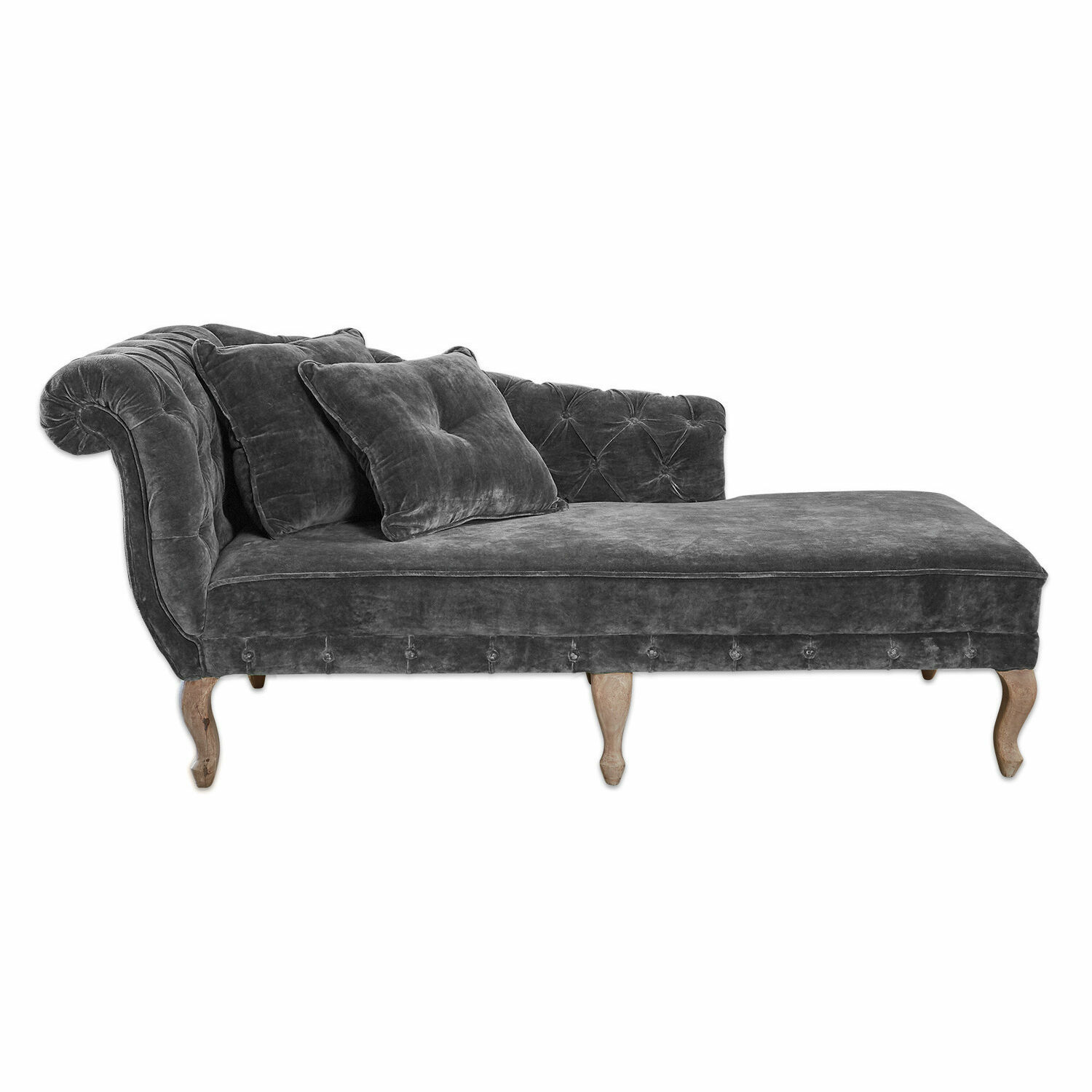 grau Graue Chaiselongue Viviani aus Samt mit Holzbeinen, elegantes Sofa für das Wohnzimmer