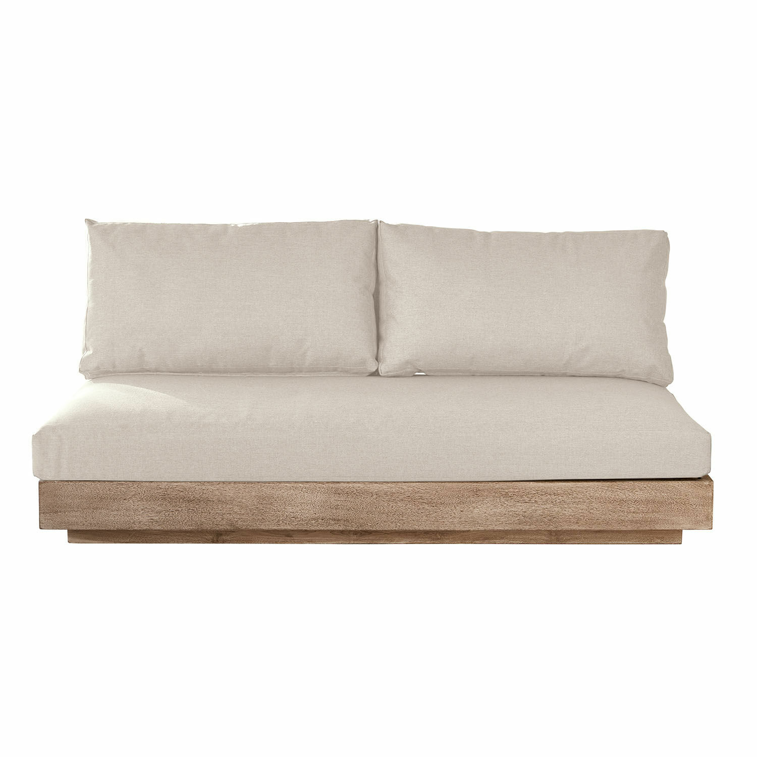 Sofaelement Courtelevant mit cremefarbenem Stoff und brauner Holzbasis für Wohnzimmer