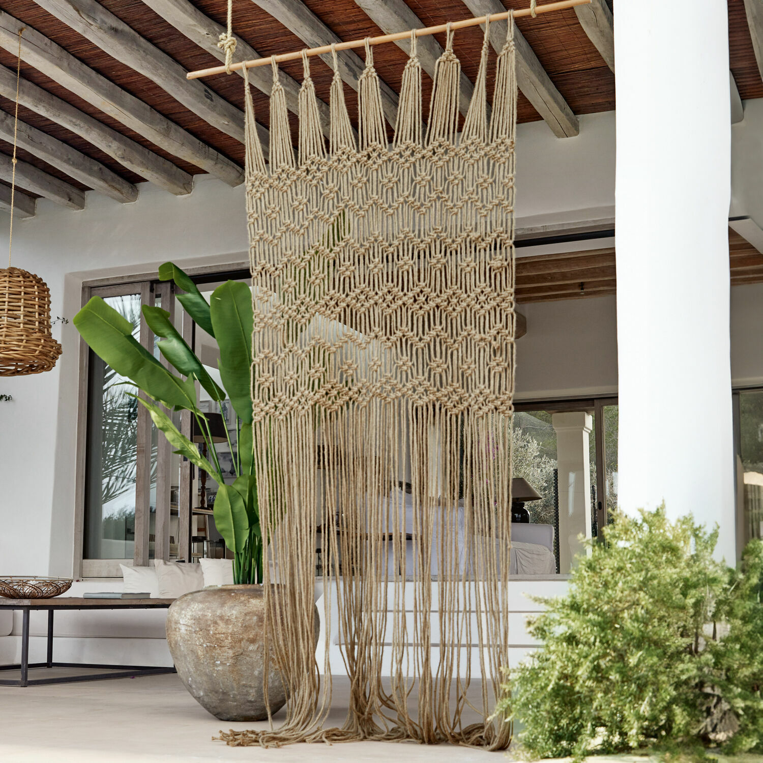 Gardine Vuarrens Dekorativer Makramee-Vorhang aus naturfarbenem beigem Garn für Boho- und Öko-Interieur
