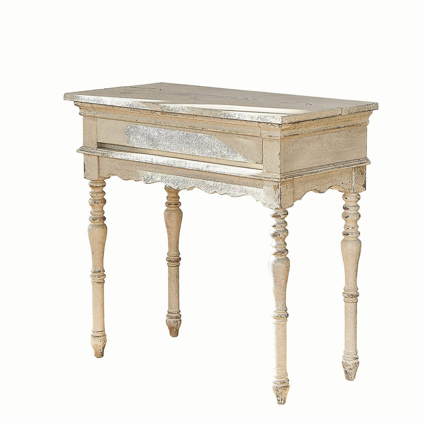 Console Secrétaire Loberon Arterton - Blanc Vieilli/gris Vieilli, 80x40x77 Cm, Pieds Tournés