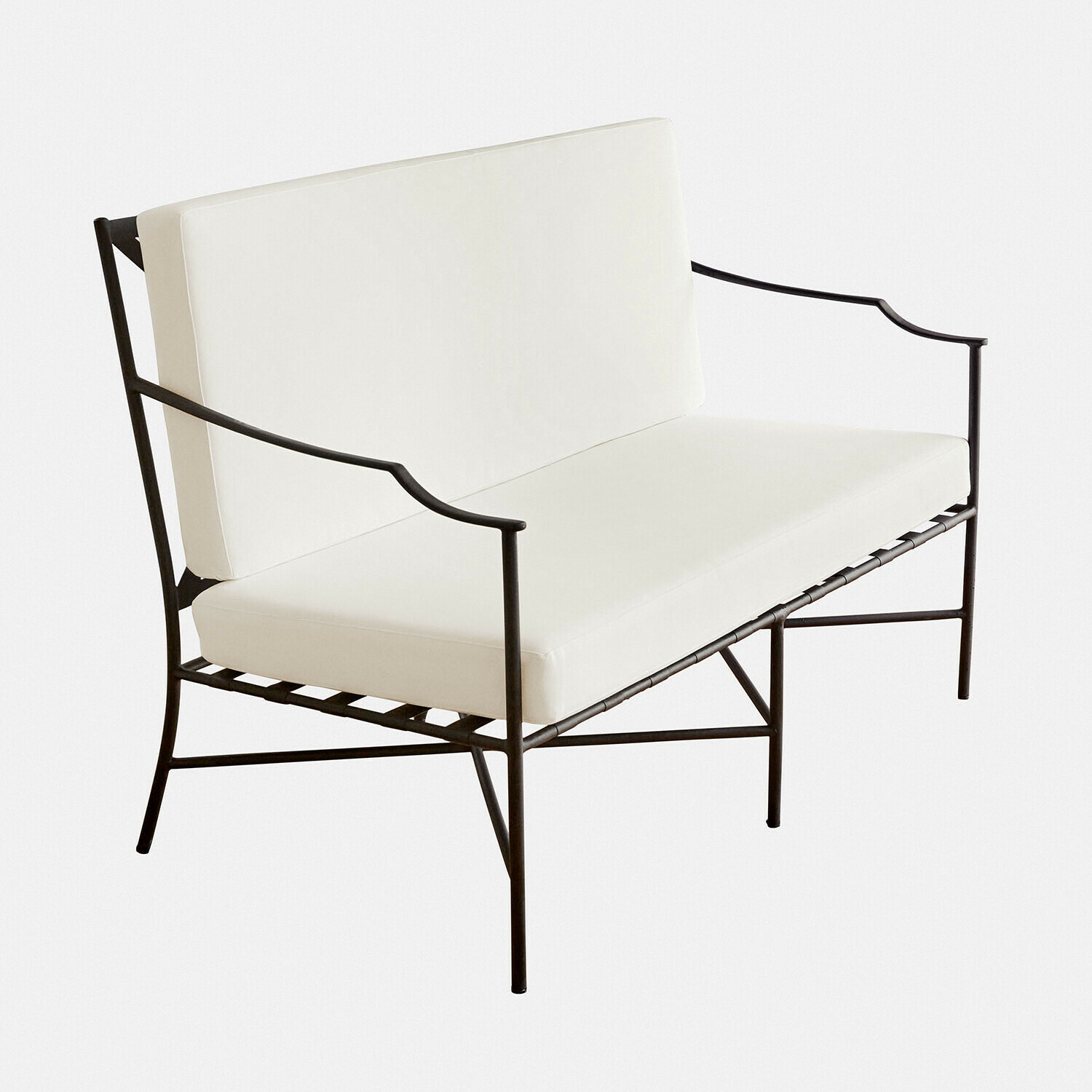 Sofa Vexford Moderner Sofa mit schwarzem Metallgestell und weissen Polstern, minimalistisches Design fürs Wohnzimmer