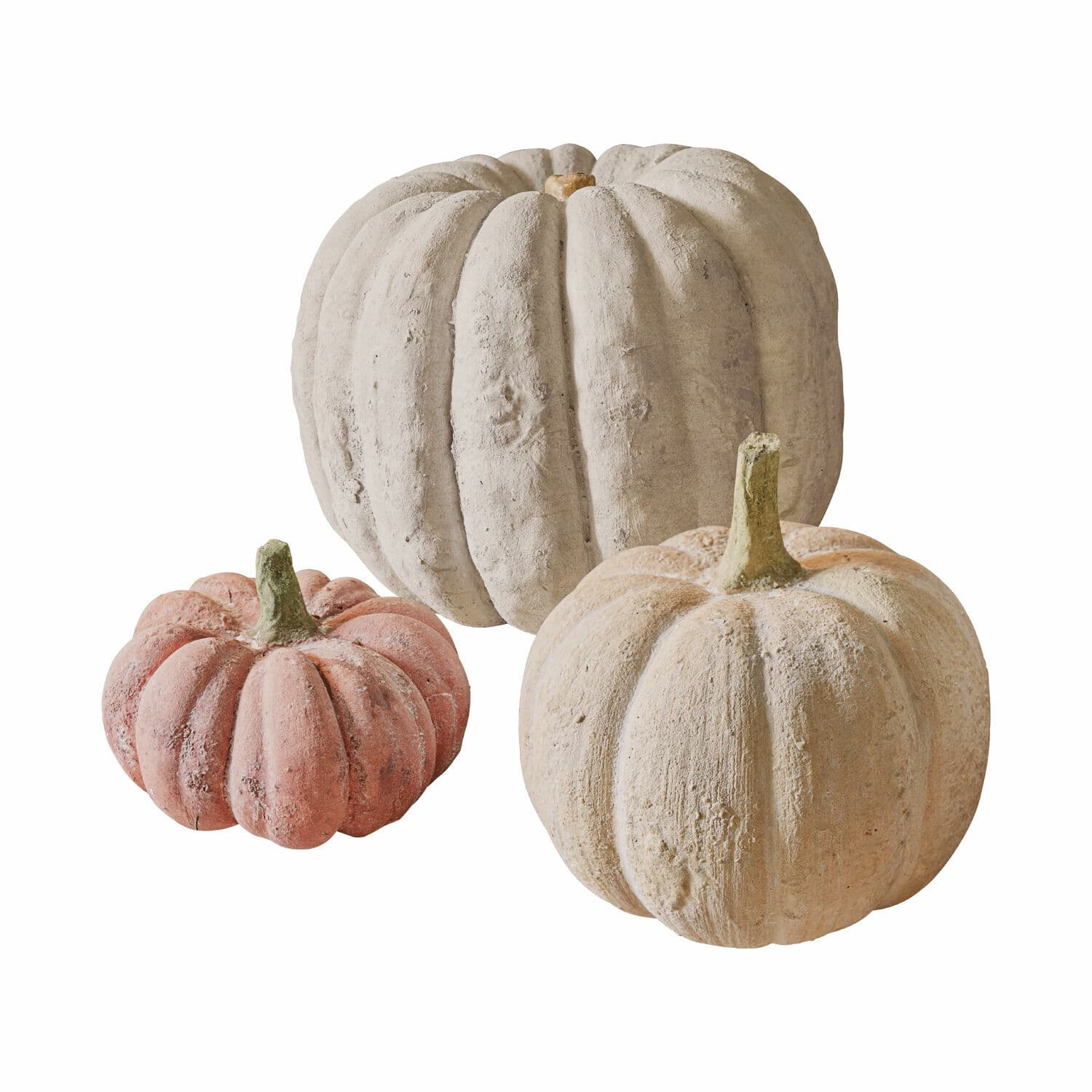 Kürbis 3er Set Pumpkin Dekorative Beton-Kürbisse in natürlichen Beige- und Rosatönen für herbstliche Wohnakzente