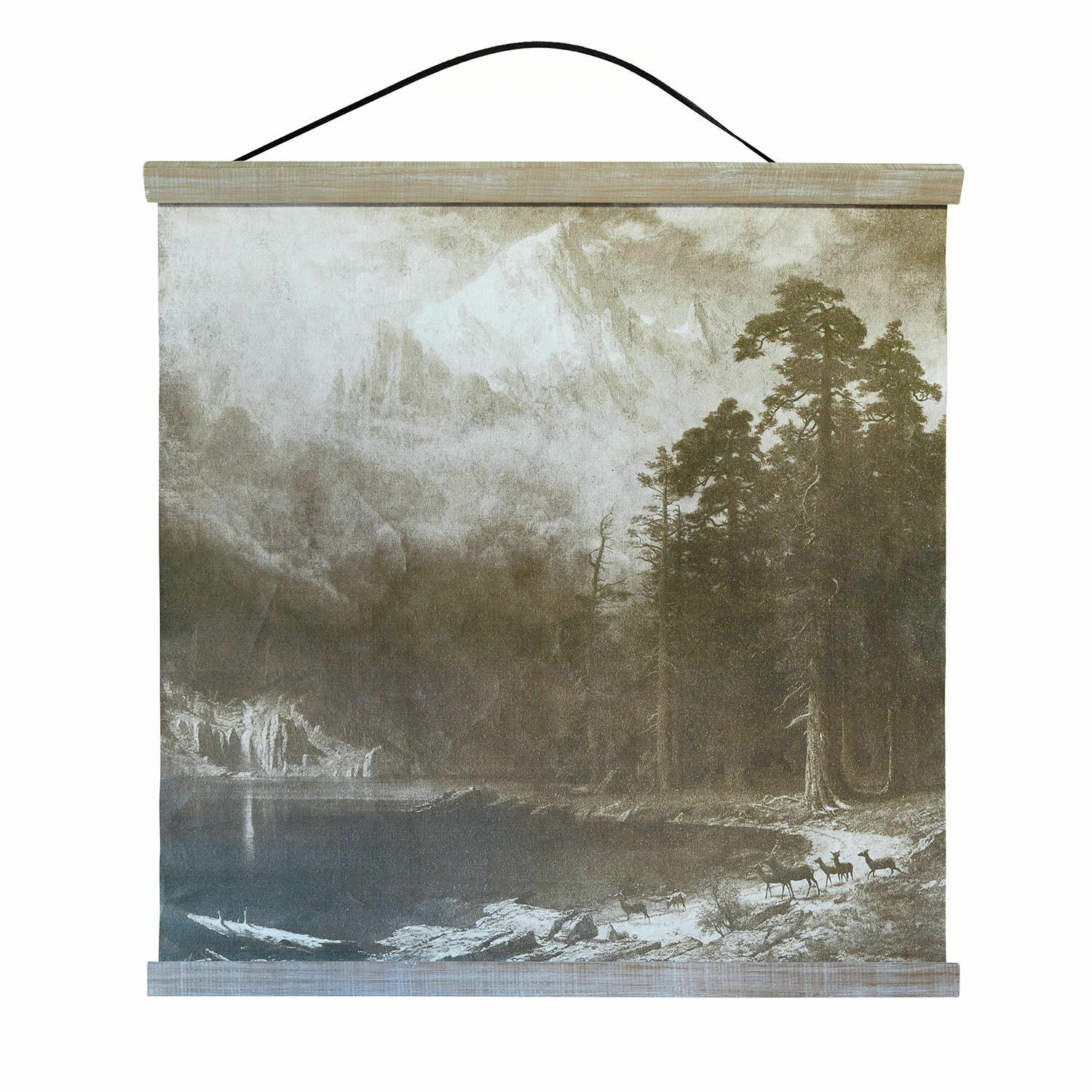 Bild Belle Horizon Wandbild aus Leinwand mit Berglandschaft und Hirschen, natürliche Farben, rustikale Wanddekoration