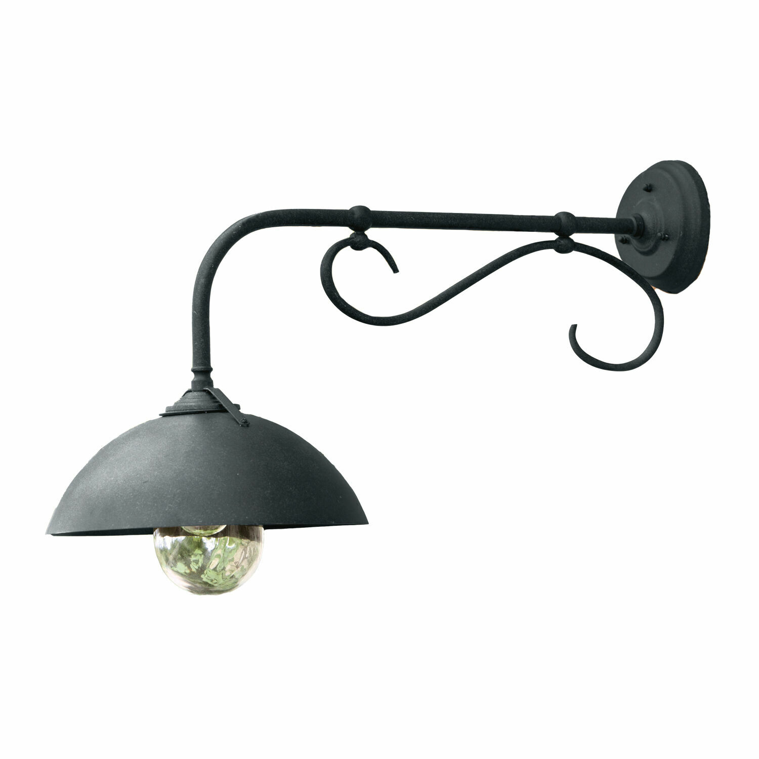 Aussenwandlampe Lupia Schwarze Metall-Wandleuchte mit dekorativem Arm und halbrundem Schirm zur Wandbeleuchtung