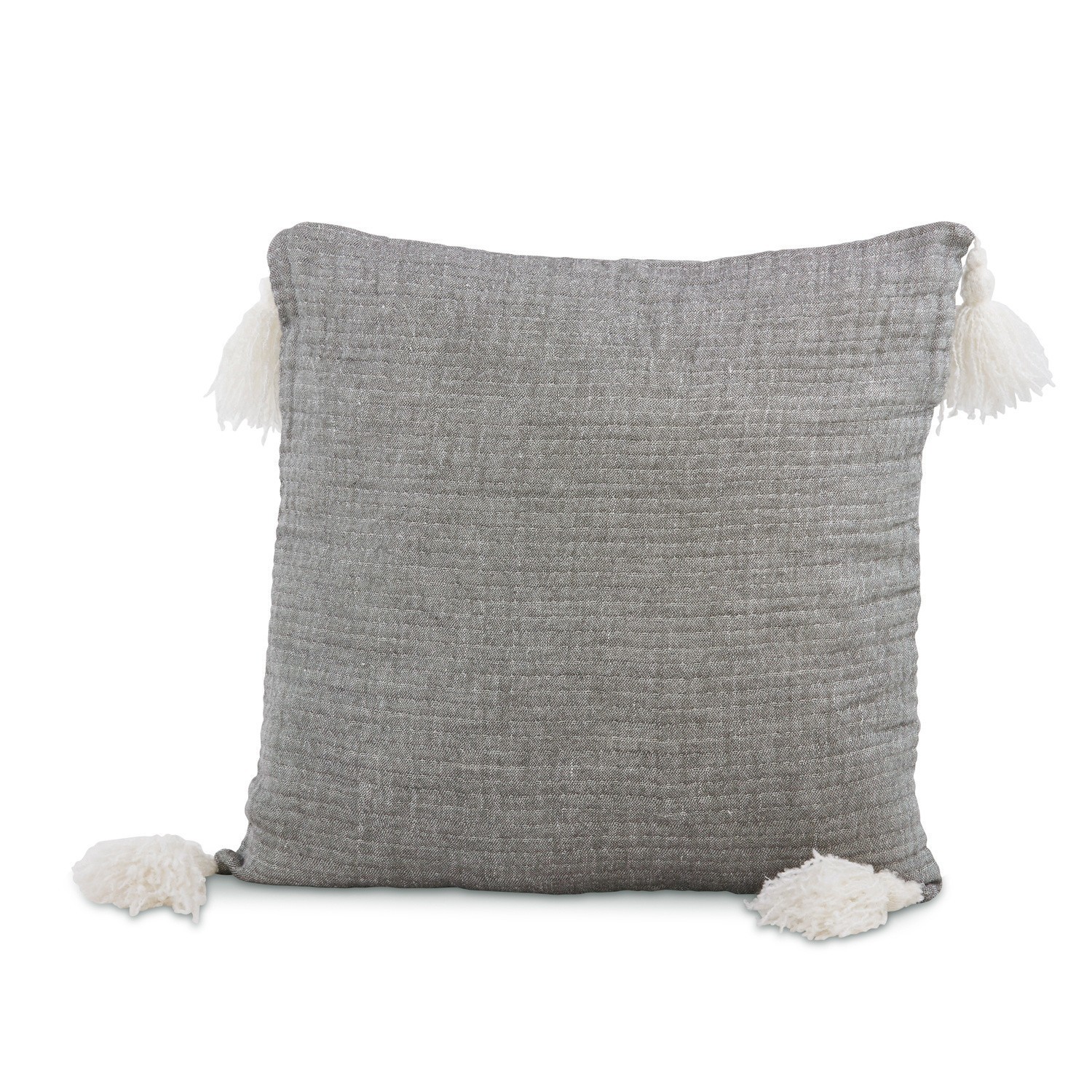 Kissen Malliévre Graues Dekokissen mit weissen Quasten, weiches Material, stilvolles Wohnaccessoire