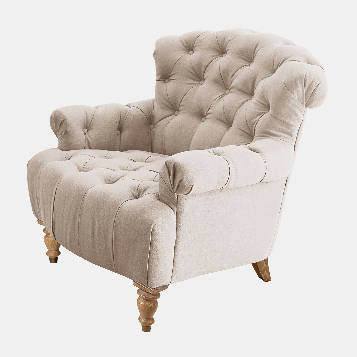 Sessel Springfield Beiger Polstersessel aus Stoff mit Holzfüssen, bequemer Sessel fürs Wohnzimmer