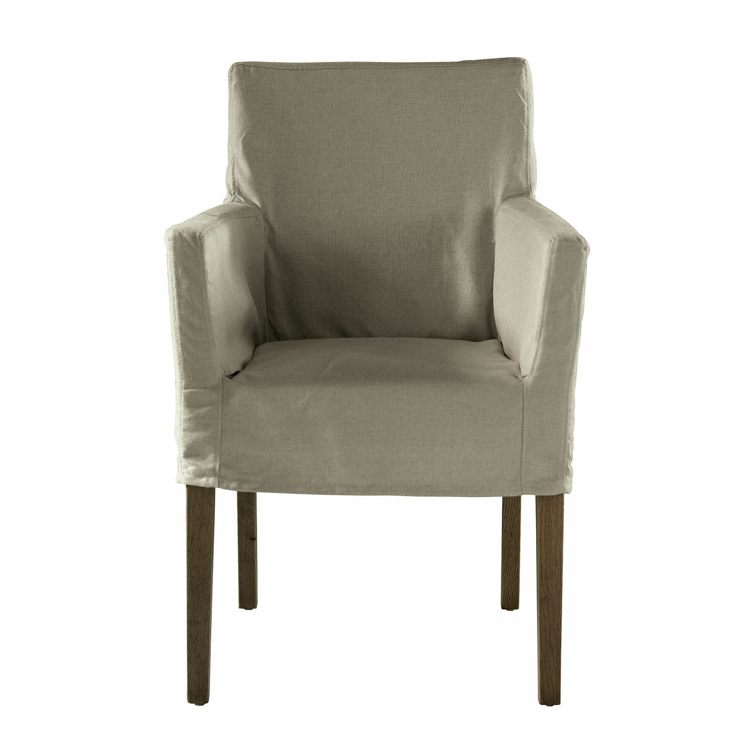 beige/braun Beiger Longhill-Stuhl aus Stoff mit braunen Holzbeinen, bequemer Sessel fürs Wohnzimmer
