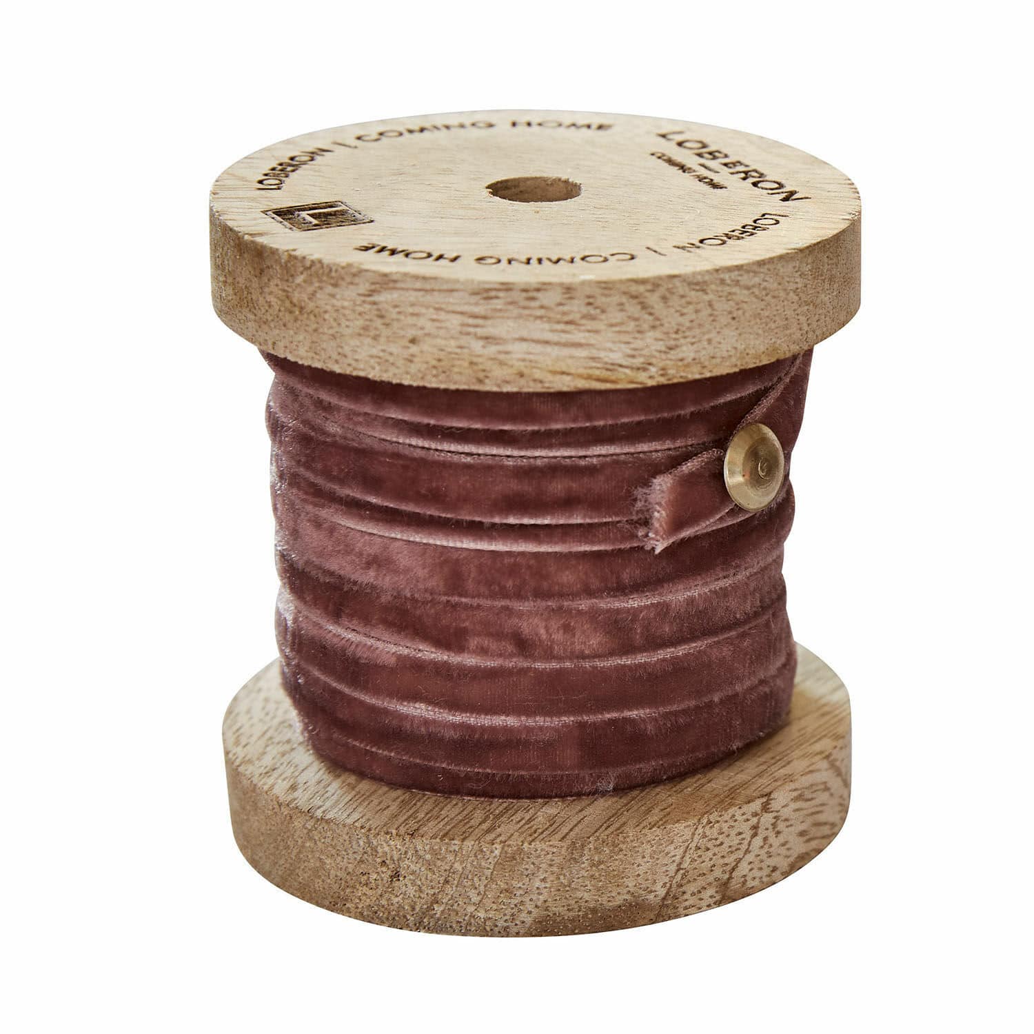 Samtband Olessa Braunes Samtband auf Holzspule, ideal für Dekoration und Bastelarbeiten.