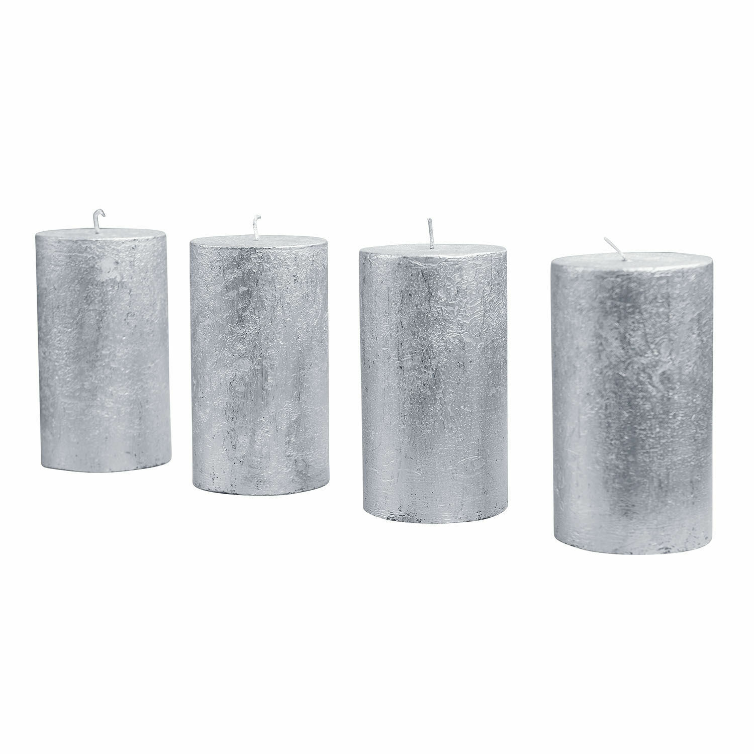 silber 4er Set silberne Braga Kerzen mit strukturierter Oberfläche, dekorative Wohnaccessoires, Duftkerzen