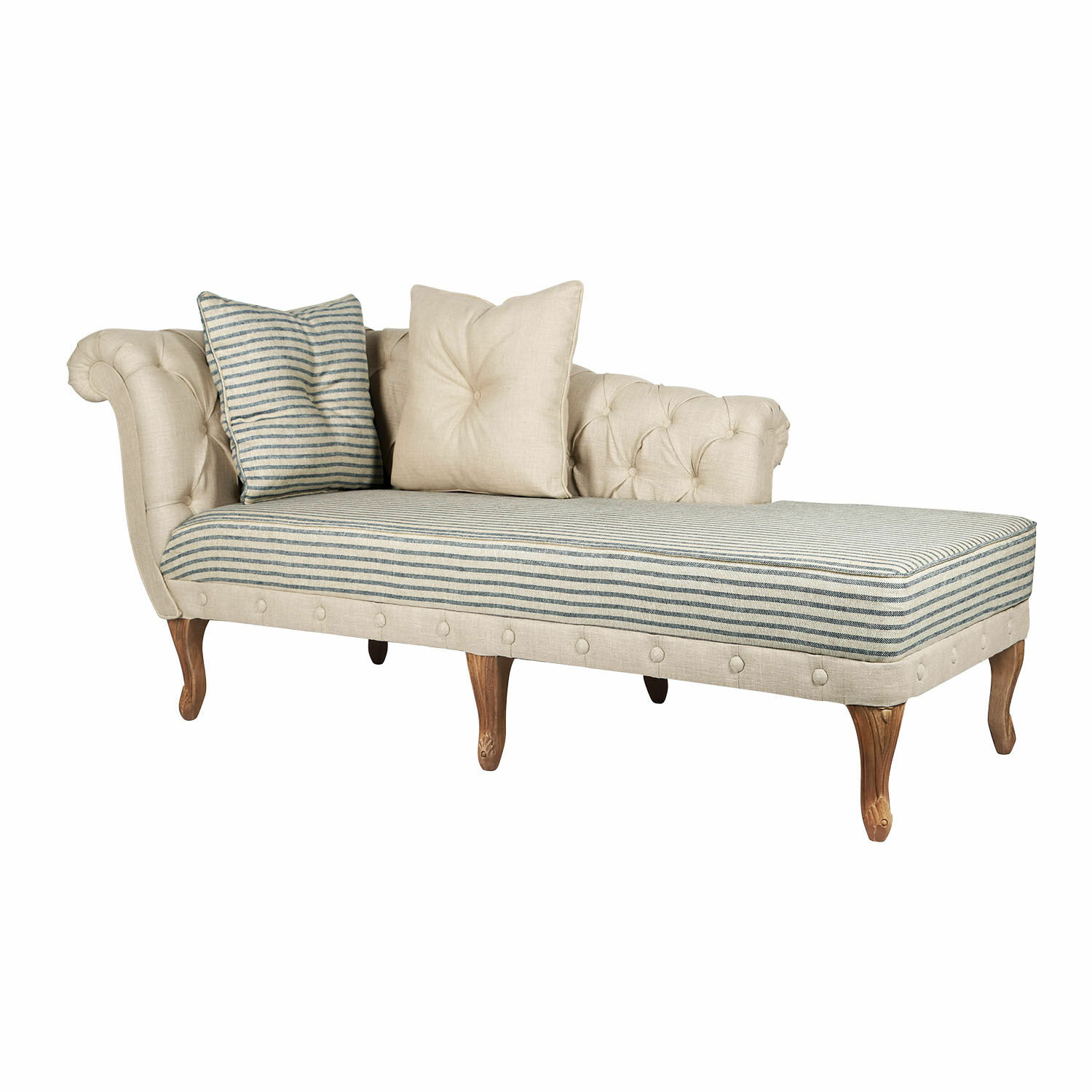 Chaiselongue Viviani Elegante Chaiselongue mit beigem Stoffbezug und Holzfüssen, passend für Wohnzimmer und Entspannung
