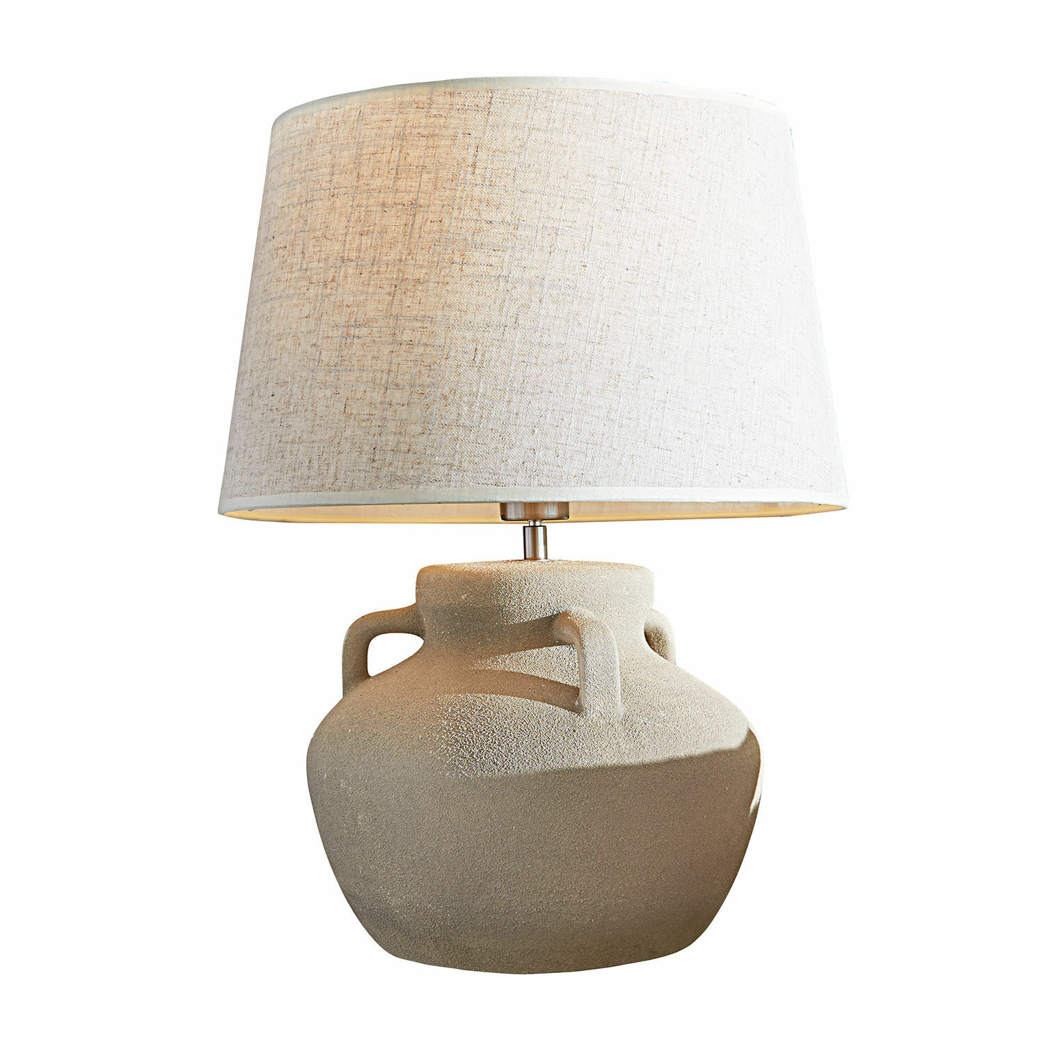 Tischlampe Parya Beige Tischlampe mit Stoffschirm und rustikaler Keramikbasis für eine gemütliche Beleuchtung