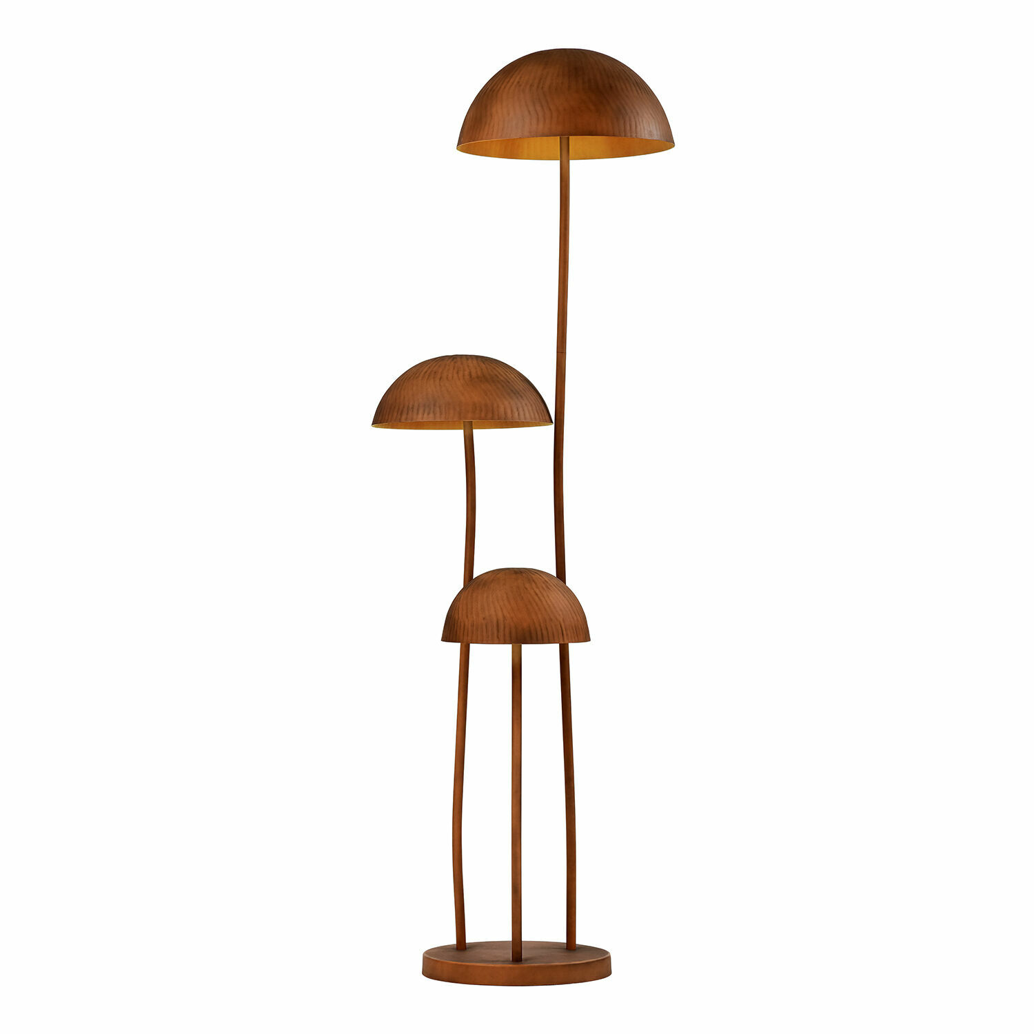 Stehlampe Harvelle Dreiflammige Stehleuchte aus Kupfer mit halbrunden Schirmen, modernes Design und Beleuchtung