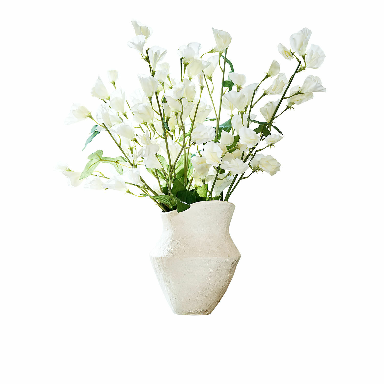 Vase Cantresse Weisse strukturierte Keramikvase mit weissem dekorativem Blumenstrauss für Innenräume