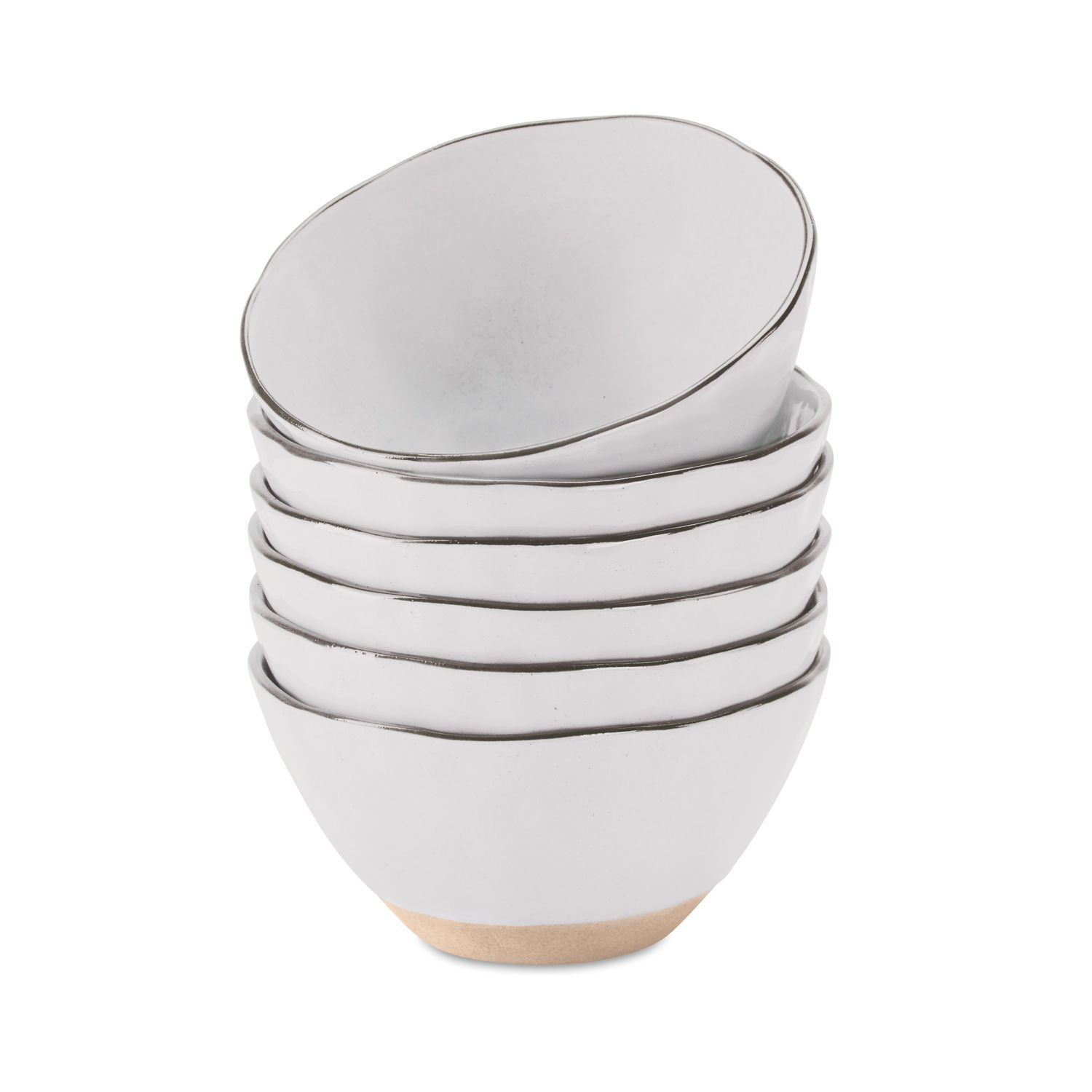 6-teiliges Set weisse Biarritz-Keramikschüsseln mit matter Oberfläche und Naturboden