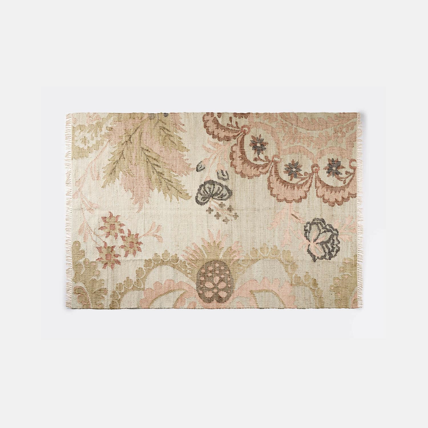 Teppich Amélorie Teppich aus Naturmaterial mit beigen und rosa Blumenmustern, dekorativ und stilvoll