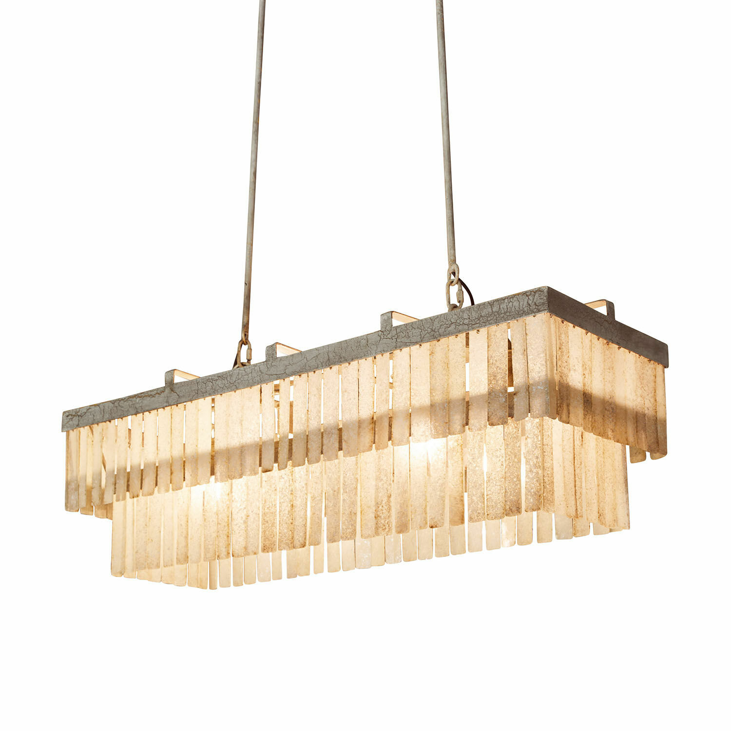 Leuchter Krauville Hängeleuchte mit beigen Glasstreifen und Metallrahmen im eleganten Vintage-Stil