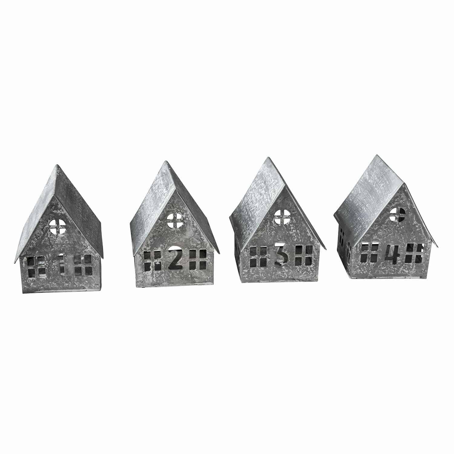 Teelichthalter 4er Set Ivolere Set mit vier grauen Metallhäusern mit den Zahlen 1 bis 4 als Wohnaccessoire