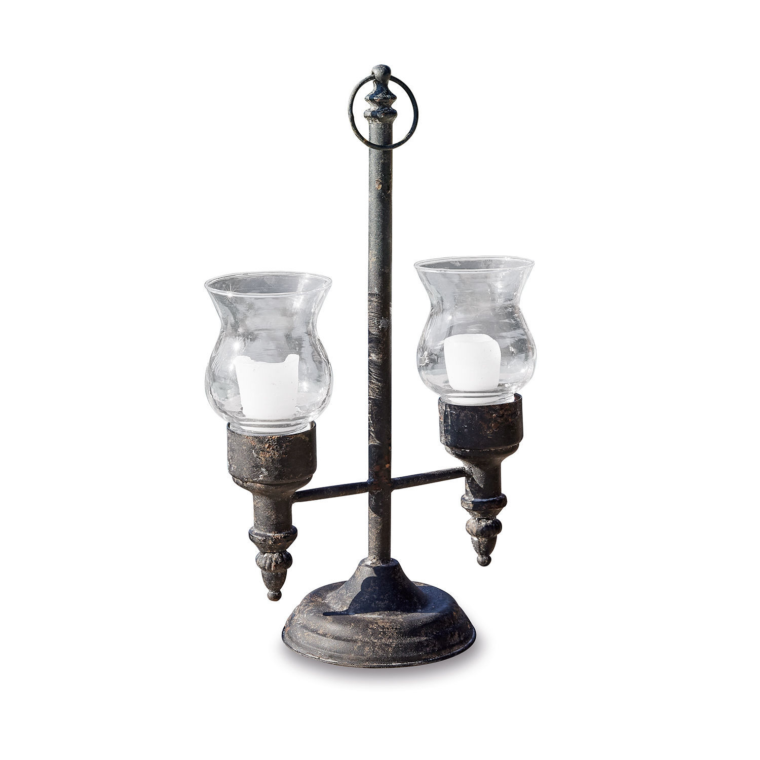 Windlicht Oiusseau Metall-Kerzenhalter mit zwei transparenten Glashüllen für weisse Kerzen, schwarzes Design