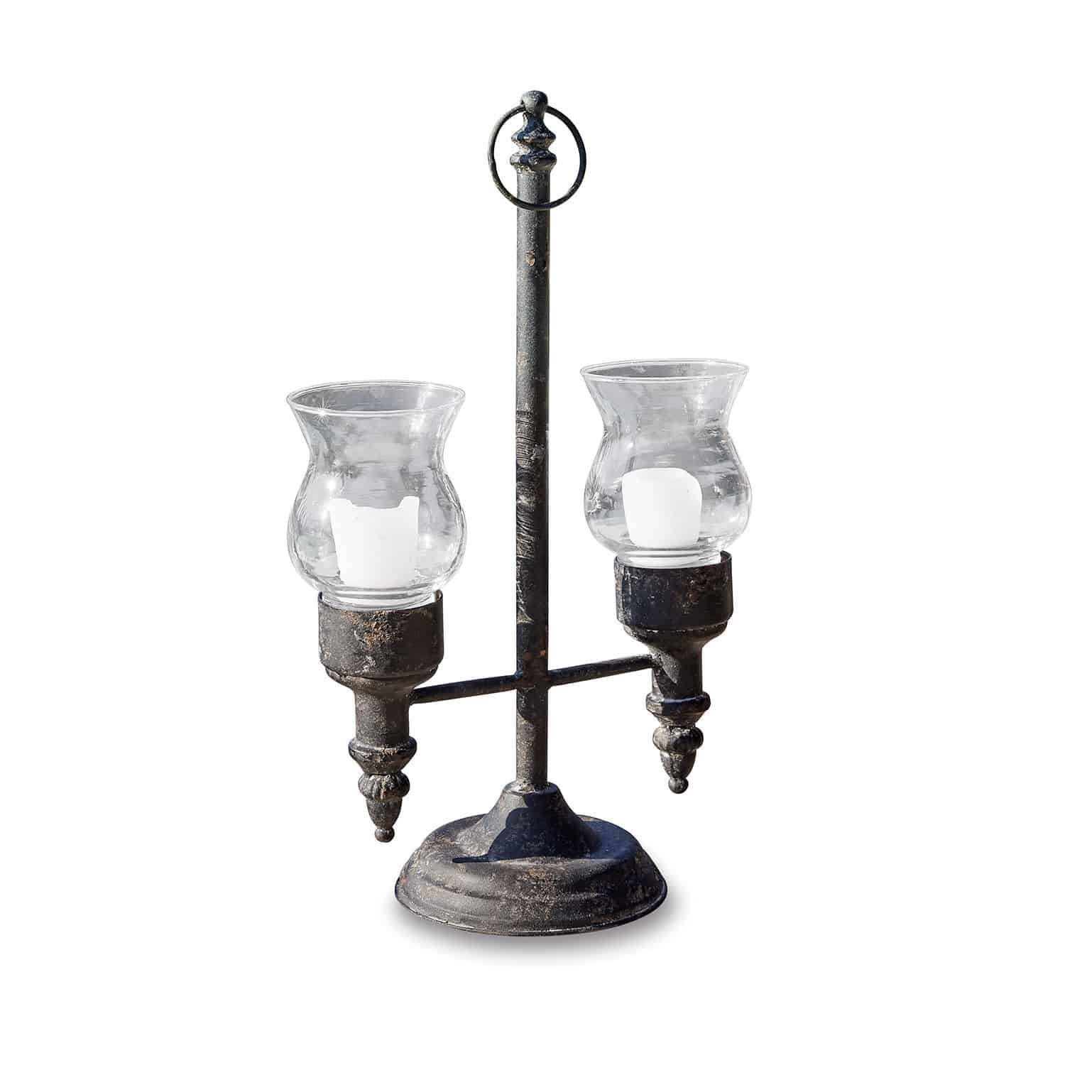 Windlicht Oiusseau Metall-Kerzenhalter mit zwei transparenten Glashüllen für weisse Kerzen, schwarzes Design