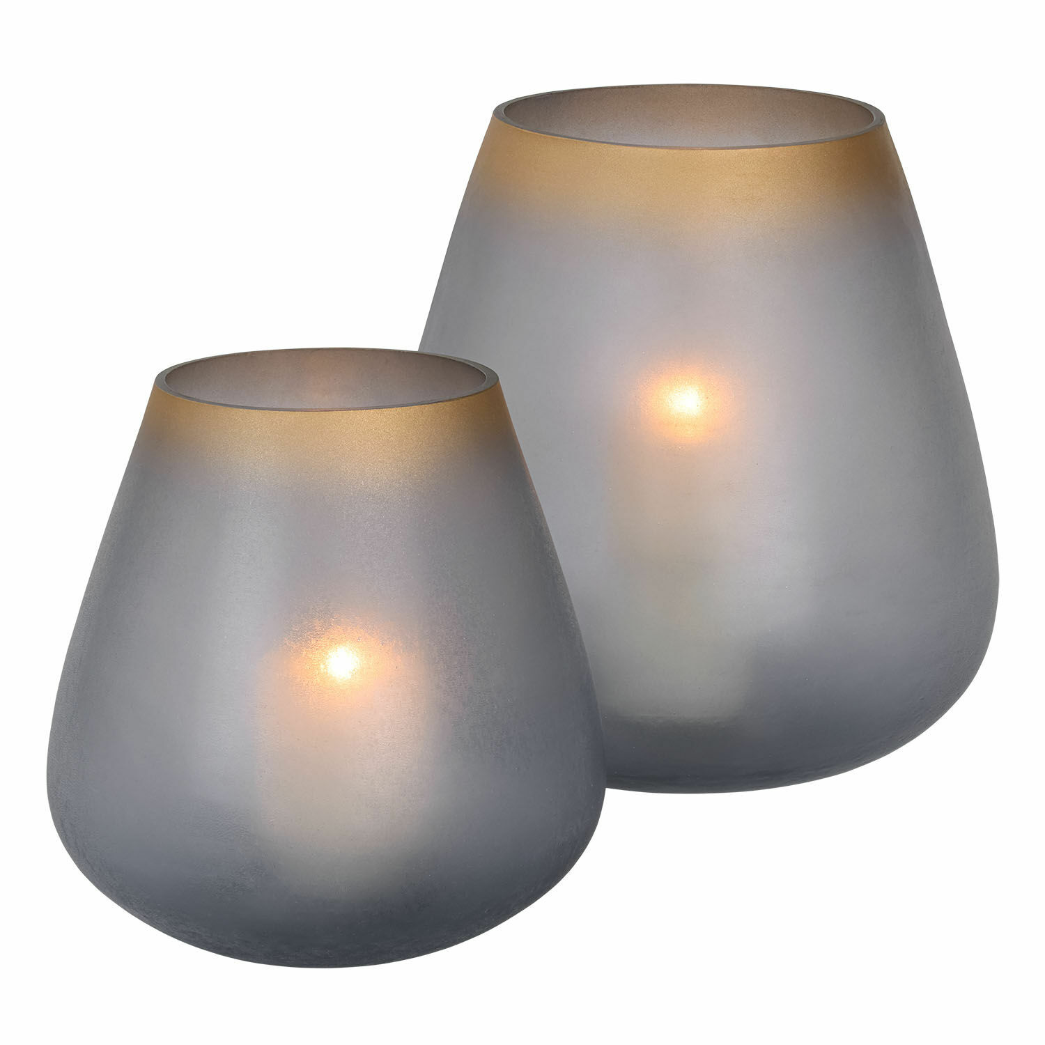 Windlicht 2er Set Nilorav Set mit zwei grauen Glas-Lampion mit warmem Licht, elegante Wohnraumdekoration