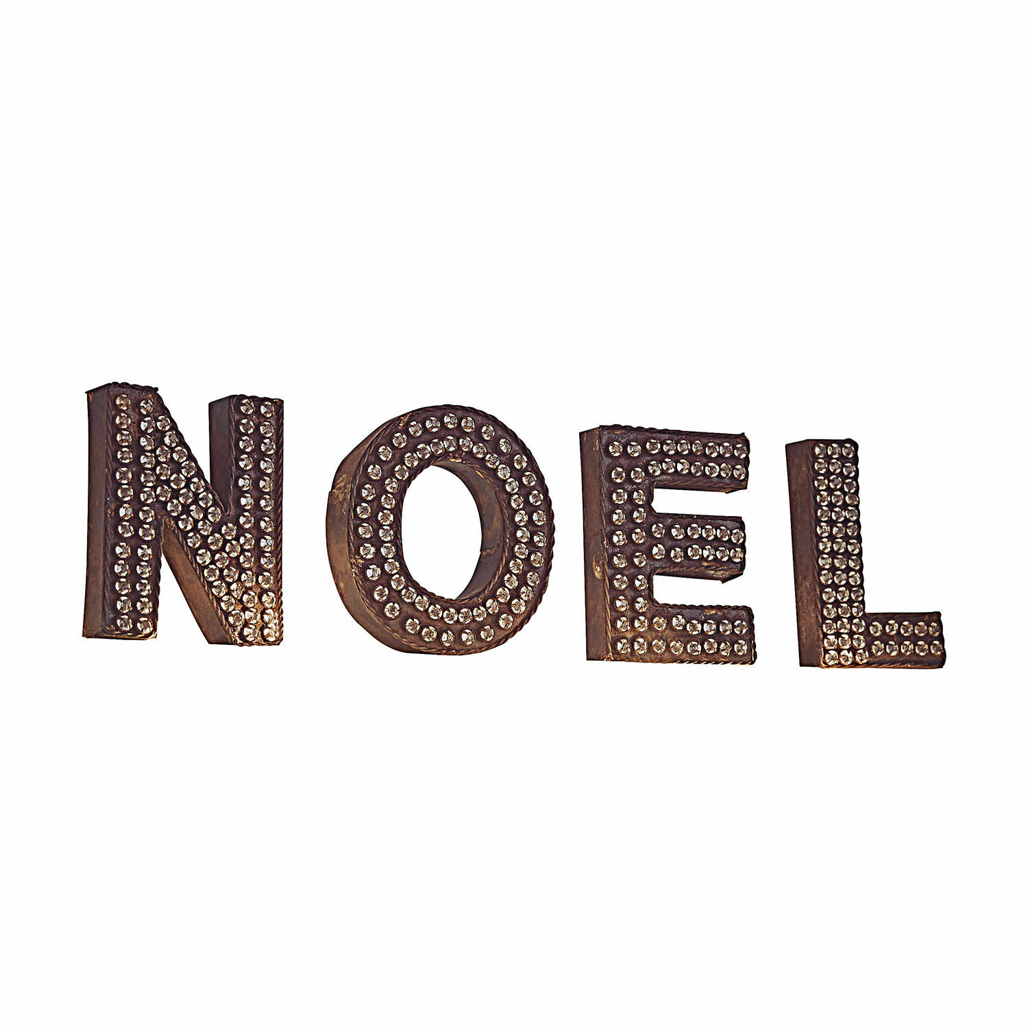 Buchstaben NOEL NOEL Dekorative NOEL-Buchstaben aus dunklem Metall mit Kristallverzierung, festliche Weihnachtsdekoration