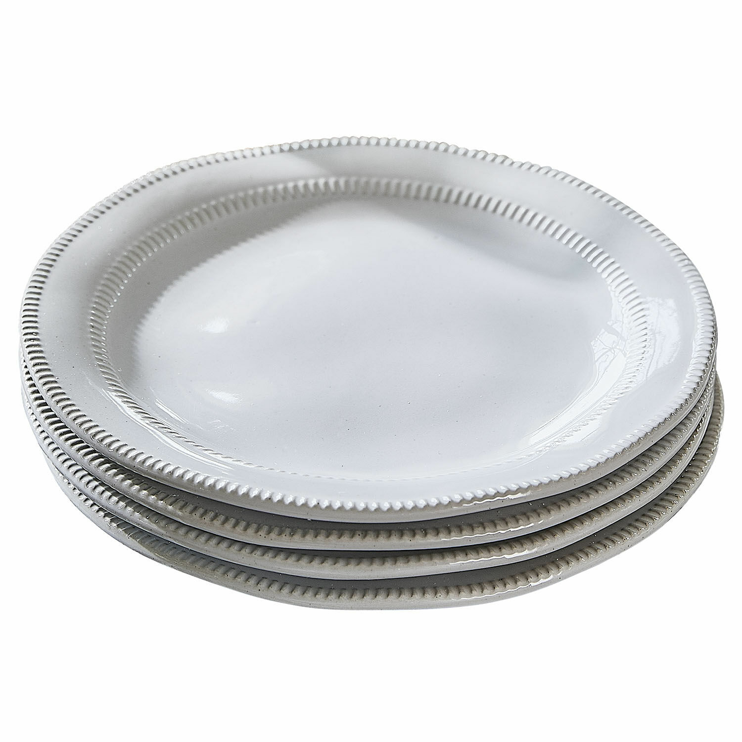 Dessertteller 4er Set Alentejo Set aus weissen Keramiktellern mit dekorativem Rand, ideal für ein elegantes Tischgedeck