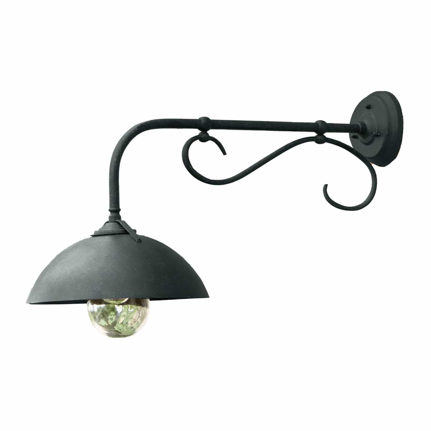 schwarz Schwarze Aussenwandlampe Lupia aus Metall mit dekorativem Arm und Glaskugel, Aussenbeleuchtung