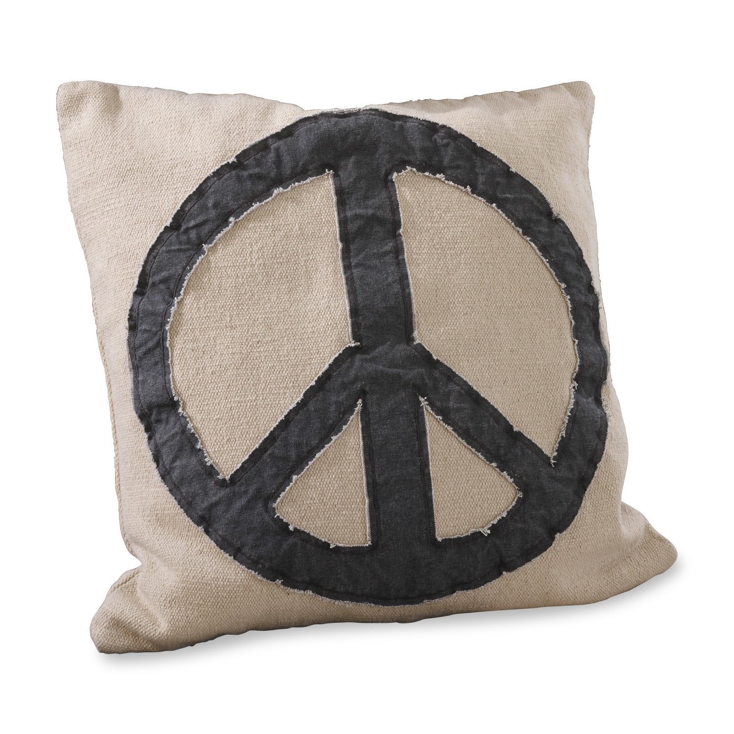 Kissen Freedom Beige Kissen aus Baumwolle und Leinen mit schwarzem Peace-Zeichen, dekoratives Zierkissen