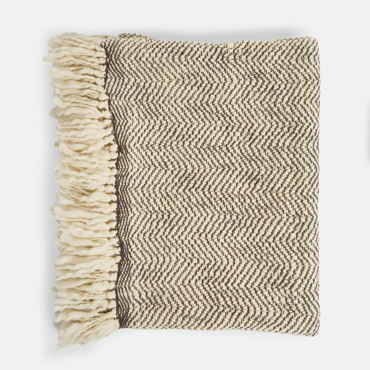 Plaid Kerenza Beiges Wollplaid mit braunem Muster und Fransen, weiche und warme Decke fürs Wohnzimmer