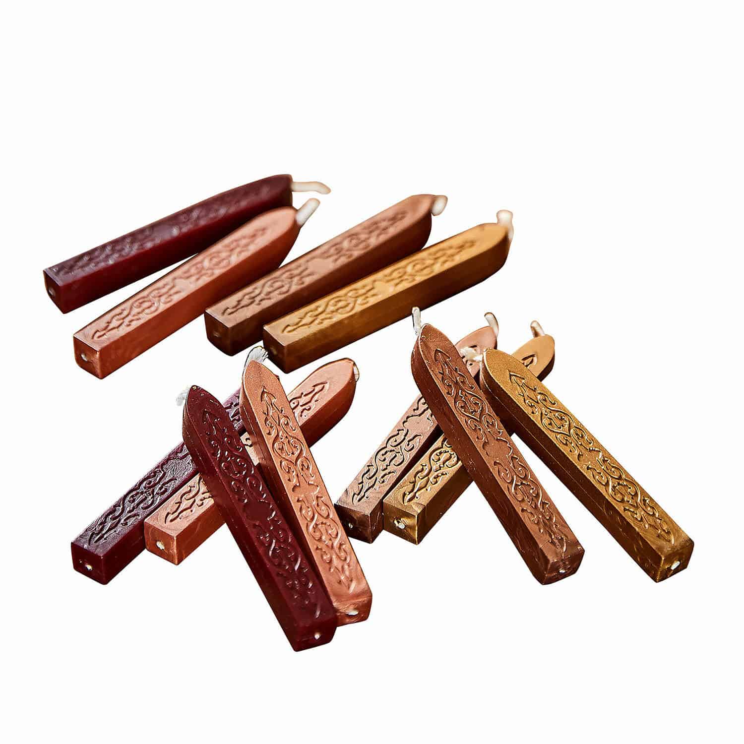 braun/rot/gold 12er-Set Siegelwachs in Braun, Rot und Gold mit dekorativem Muster, ideal für Briefe und Einladungen