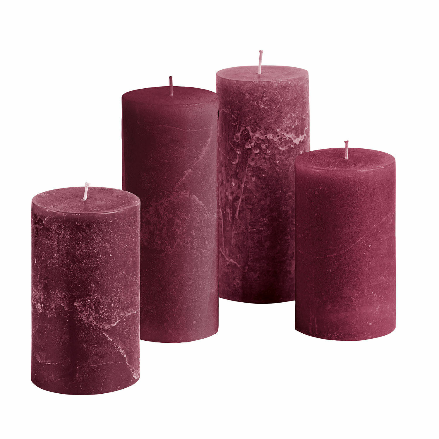 bordeaux 4er-Set Berekua-Kerzen in Bordeaux mit rustikaler Oberfläche, dekorative Wohnaccessoires