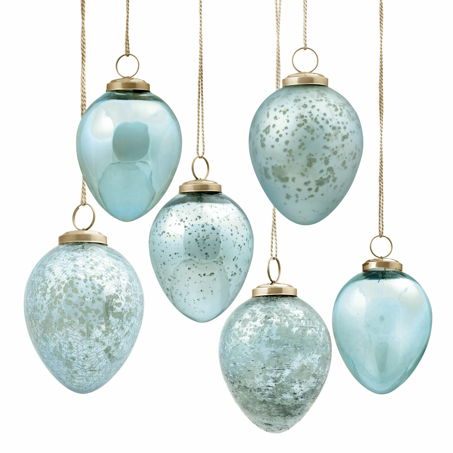 Osterei 6er Set Cataleya Set aus sechs blauen Glasanhängern mit Metallösen zum Aufhängen als festliche Dekoration